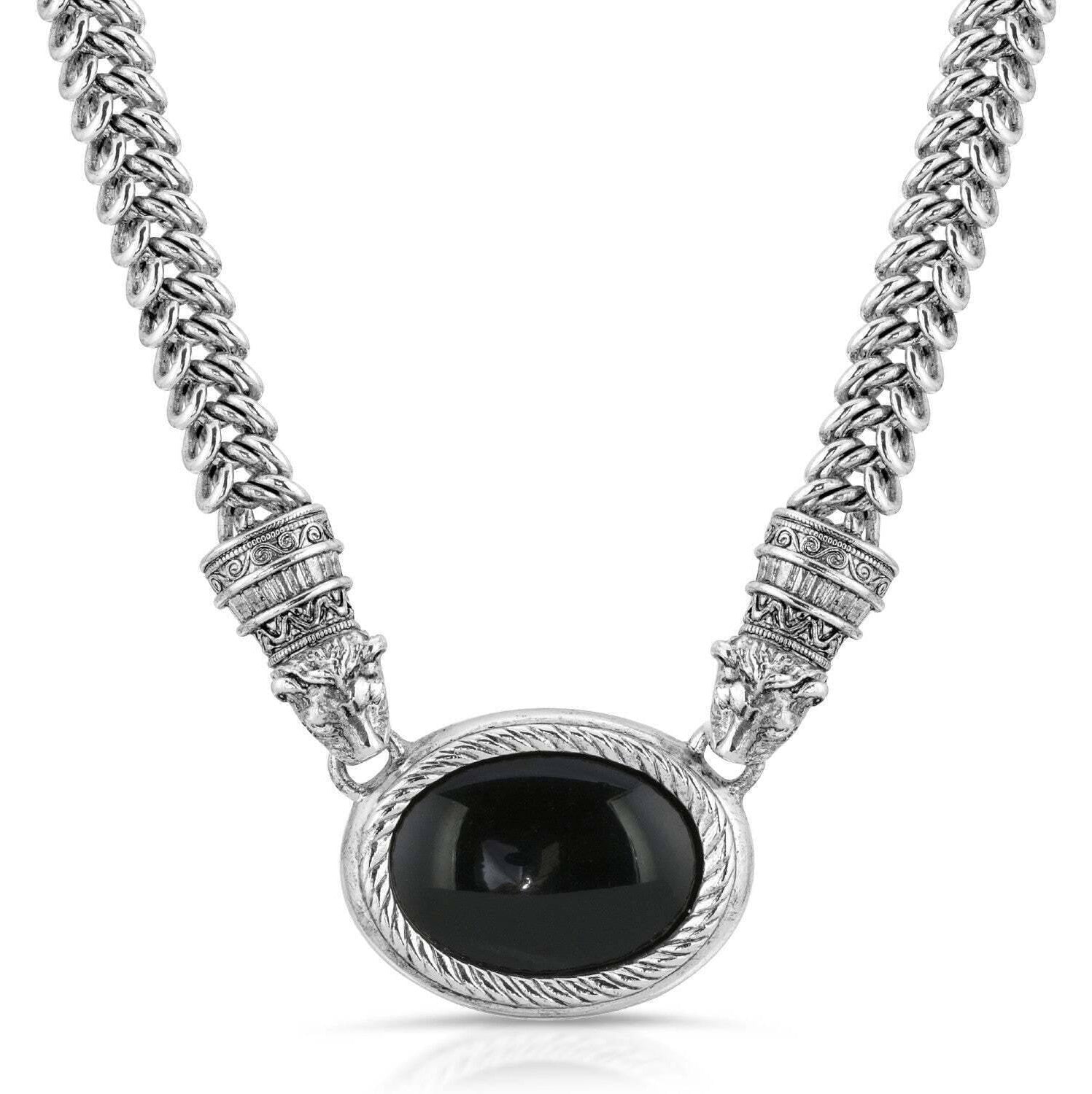 Antiquities Couture Jaguar Black Onyx Stone Symmetry Necklace 17"