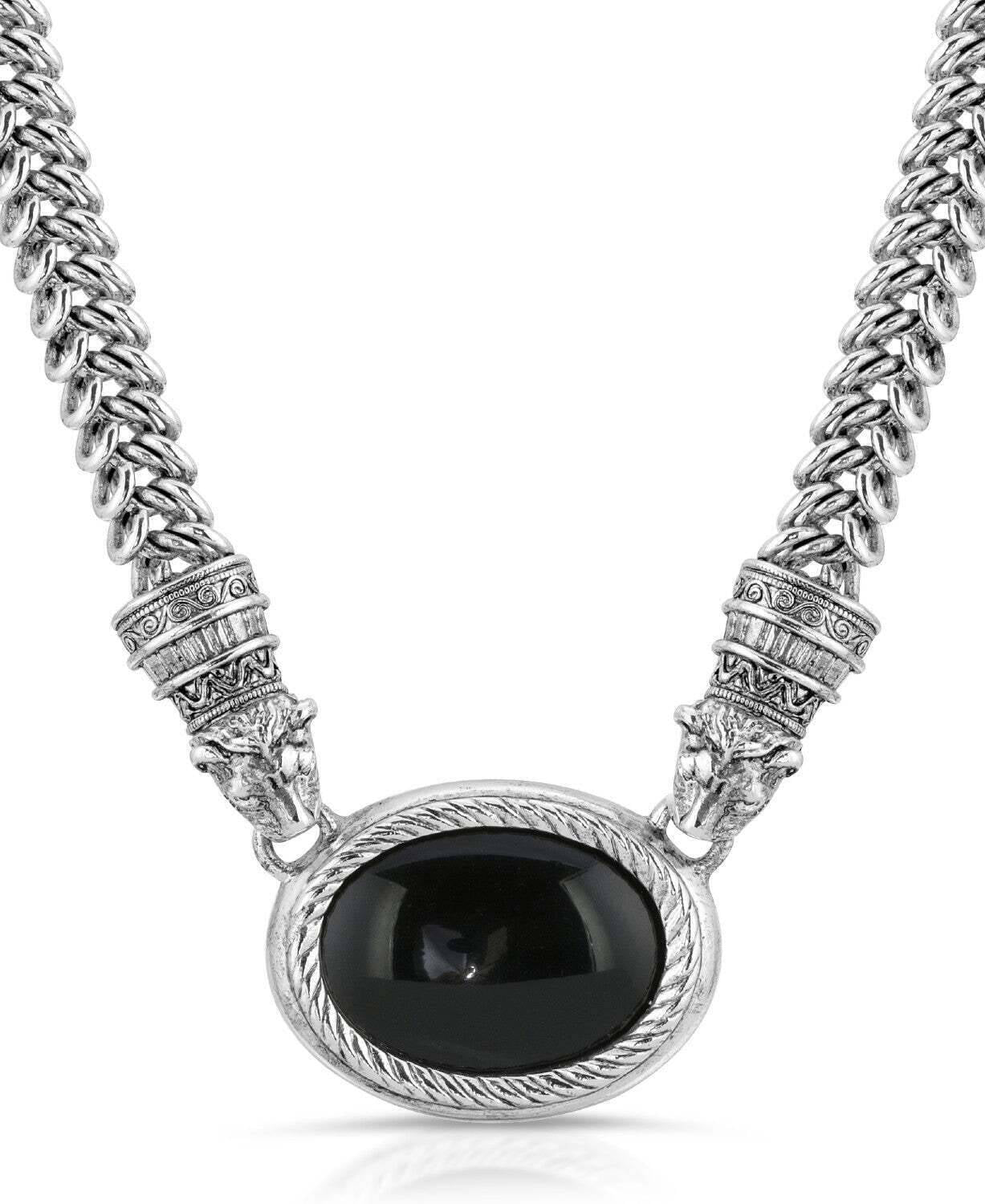 Antiquities Couture Jaguar Black Onyx Stone Symmetry Necklace 17"