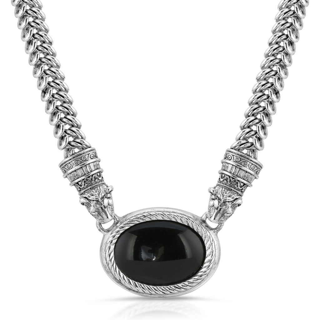 Black Oval Stone Jaguar Necklace 17   20 Inch Adjustable