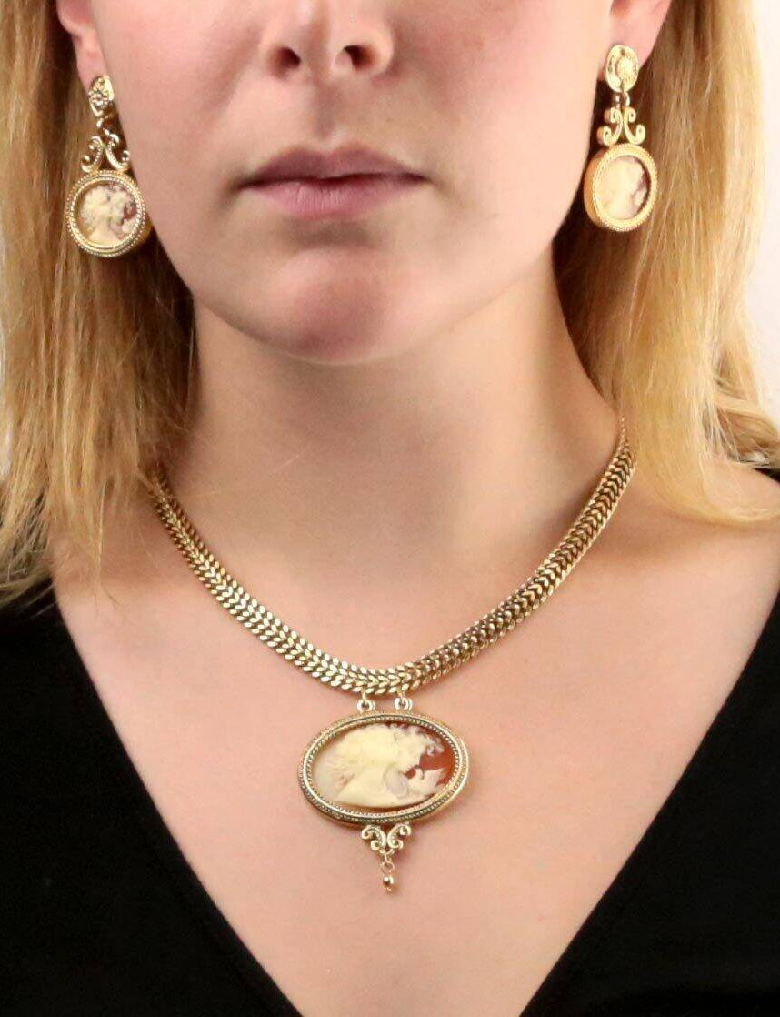 Antiquities Couture Carnelian Red Cameo Twin Muse & Bird Pendant Necklace 17"