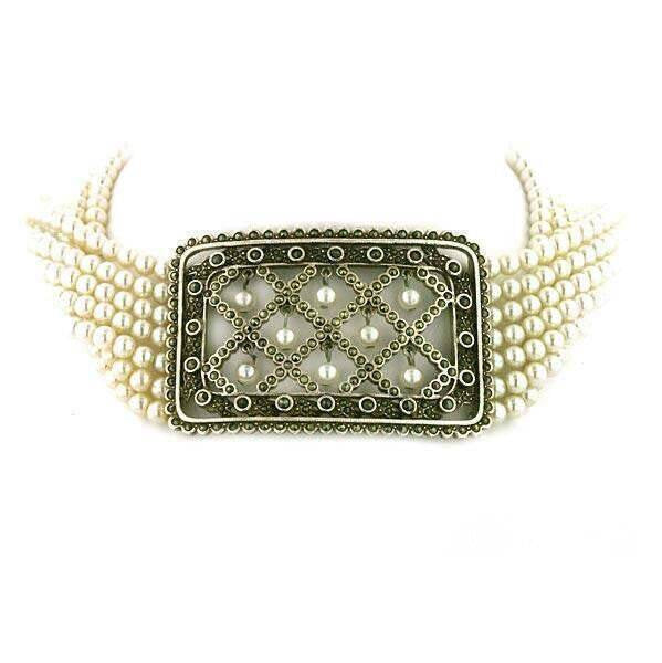 Antiquities Couture Alexandra Silver Marcasite 5mm Faux Pearl Strand Collar Necklace 12" + 3" Extender