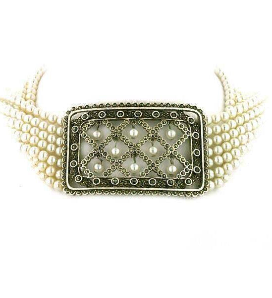Antiquities Couture Alexandra Silver Marcasite 5mm Faux Pearl Strand Collar Necklace 12" + 3" Extender