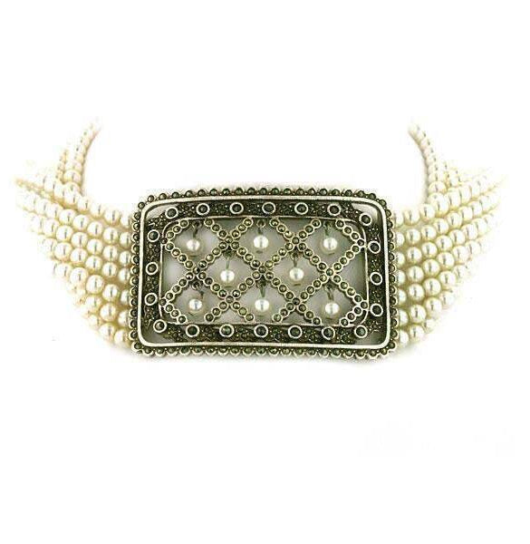 Antiquities Couture Alexandra Silver Marcasite 5mm Faux Pearl Strand Collar Necklace 12" + 3" Extender