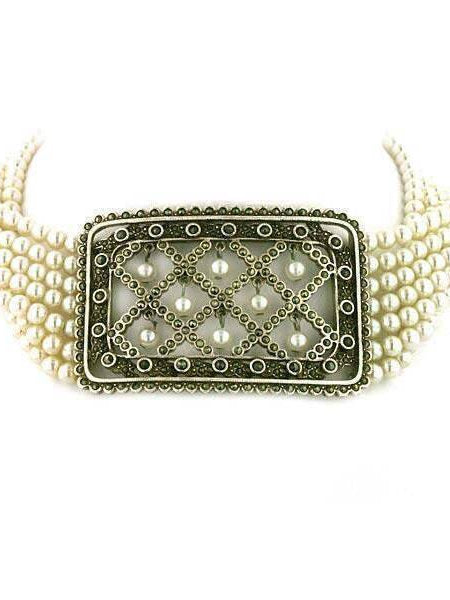 Antiquities Couture Alexandra Silver Marcasite 5mm Faux Pearl Strand Collar Necklace 12" + 3" Extender