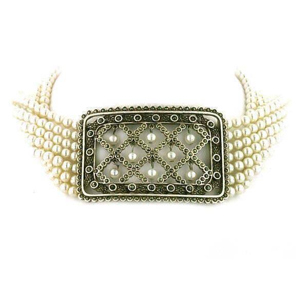 Antiquities Couture Alexandra Silver Marcasite 5mm Faux Pearl Strand Collar Necklace 12" + 3" Extender