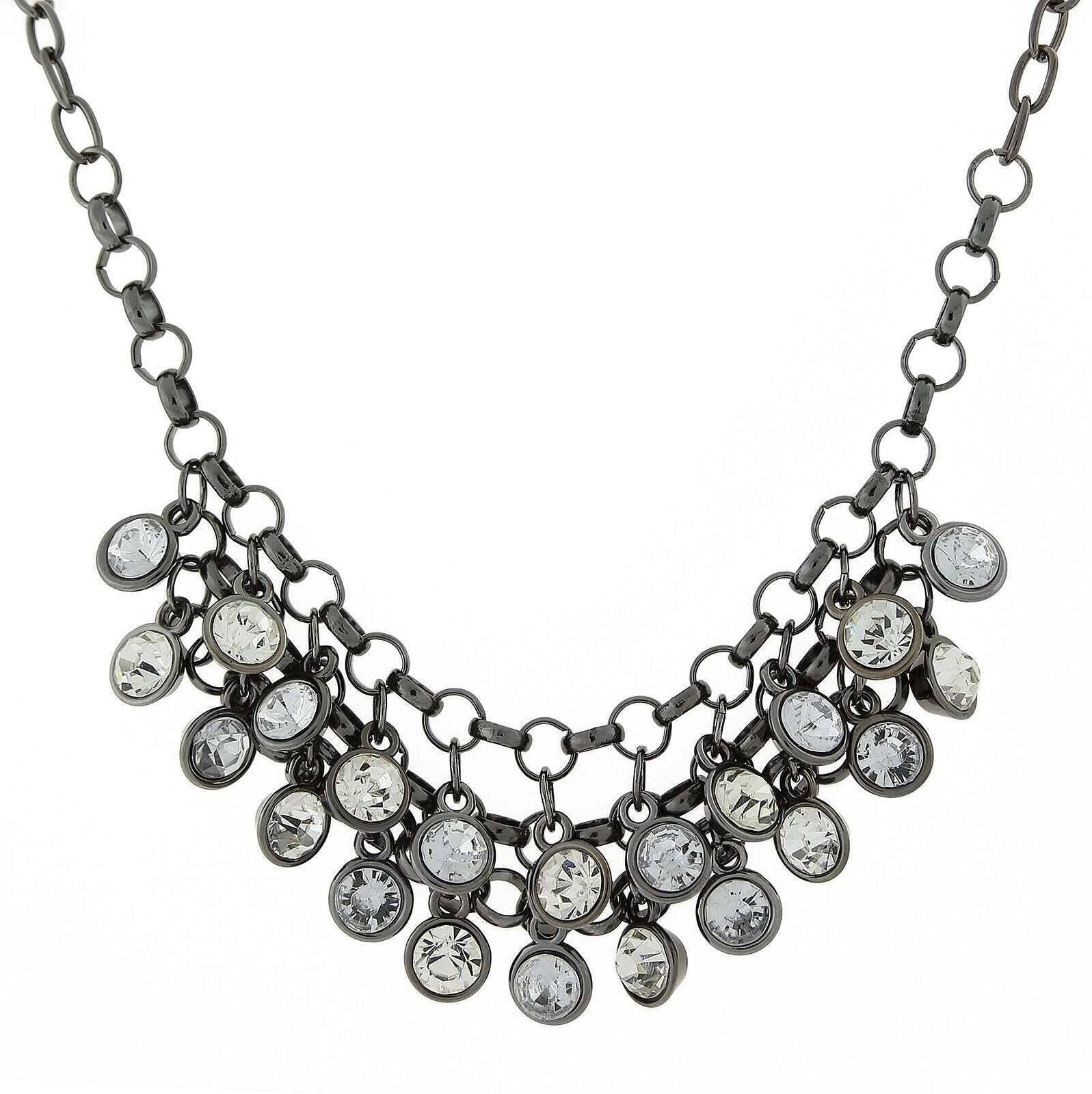 1928 Jewelry Crystal Cluster Bib Necklace 16" + 3" Extender