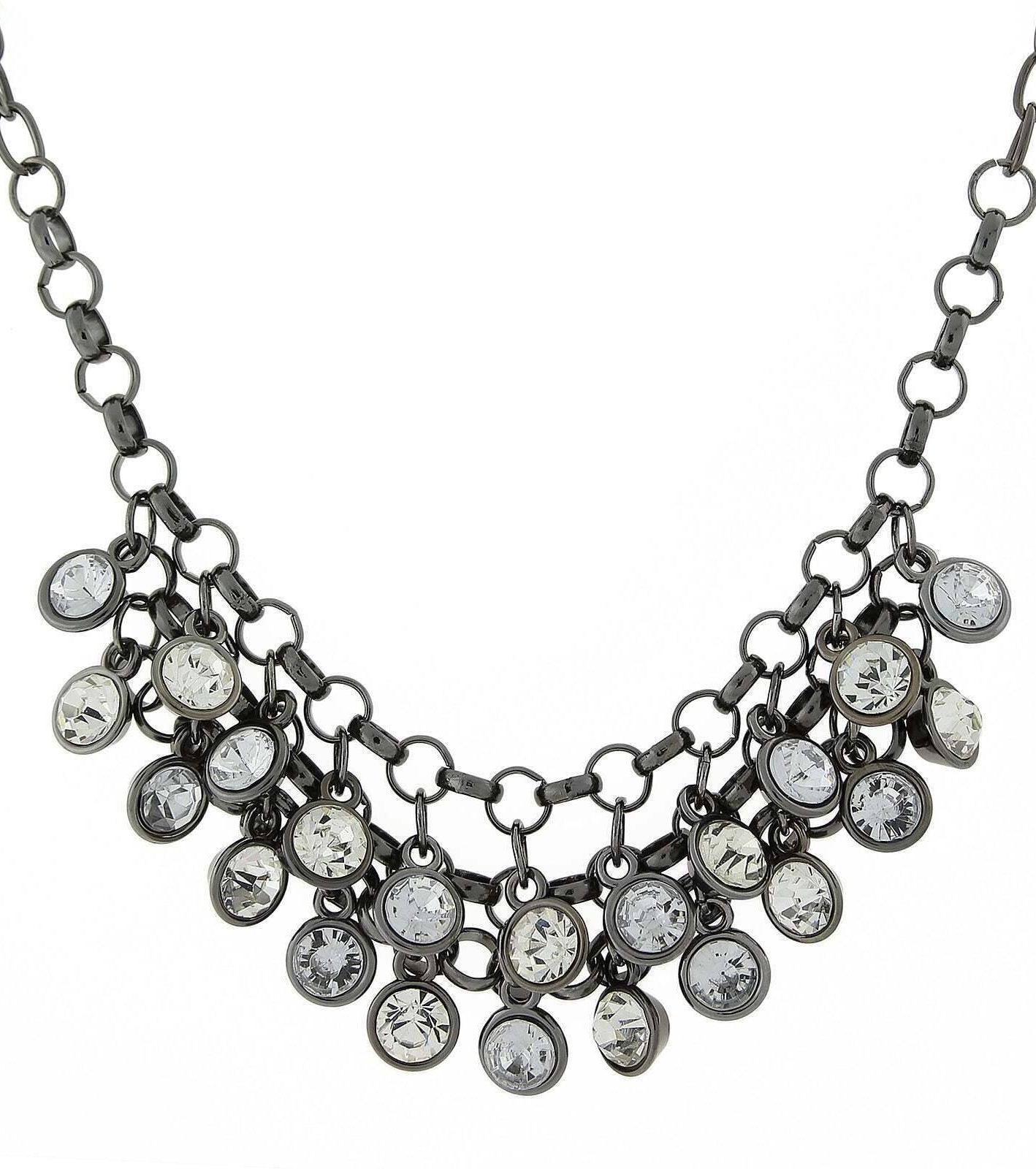 1928 Jewelry Crystal Cluster Bib Necklace 16" + 3" Extender