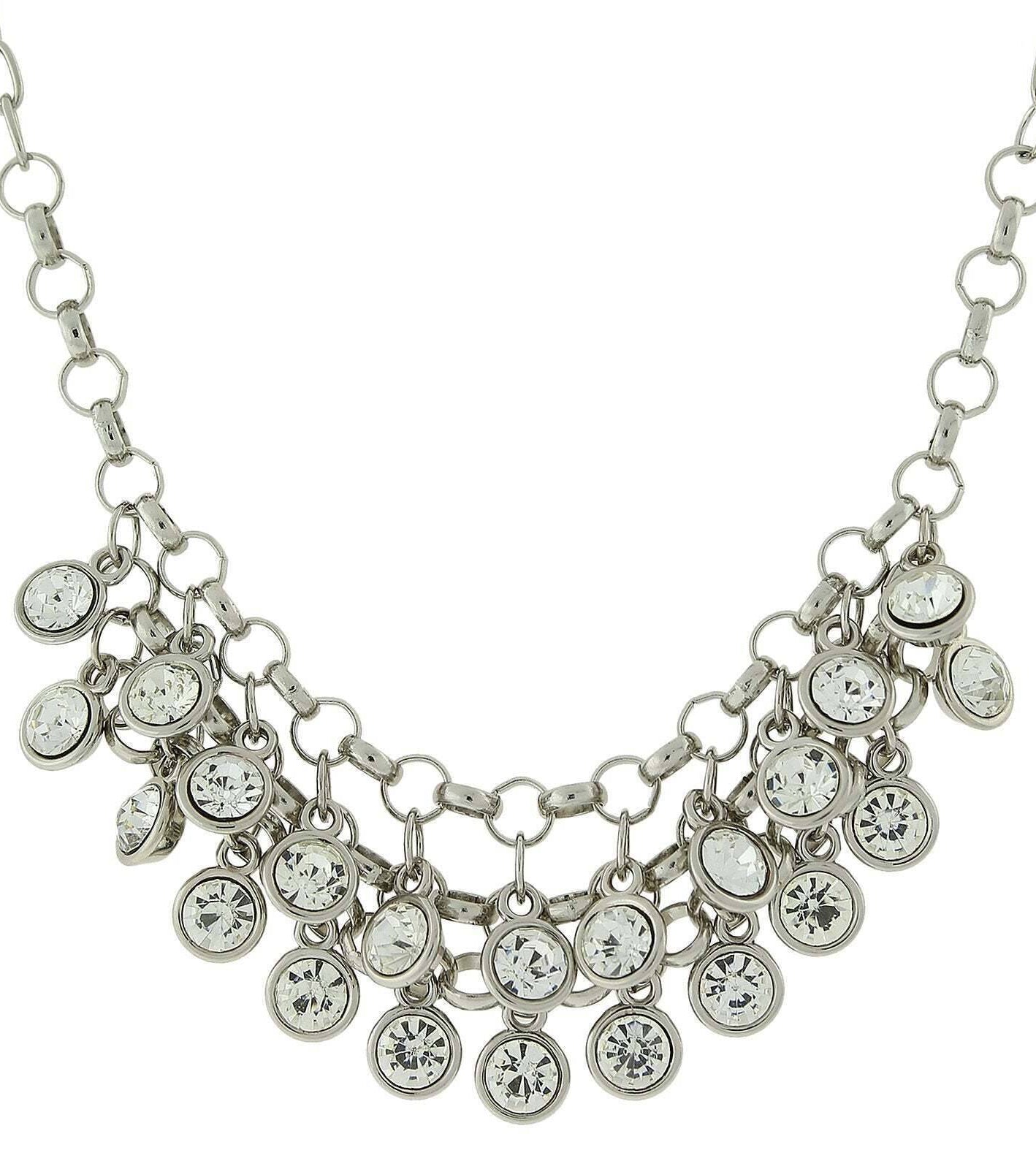 1928 Jewelry Crystal Cluster Bib Necklace 16" + 3" Extender