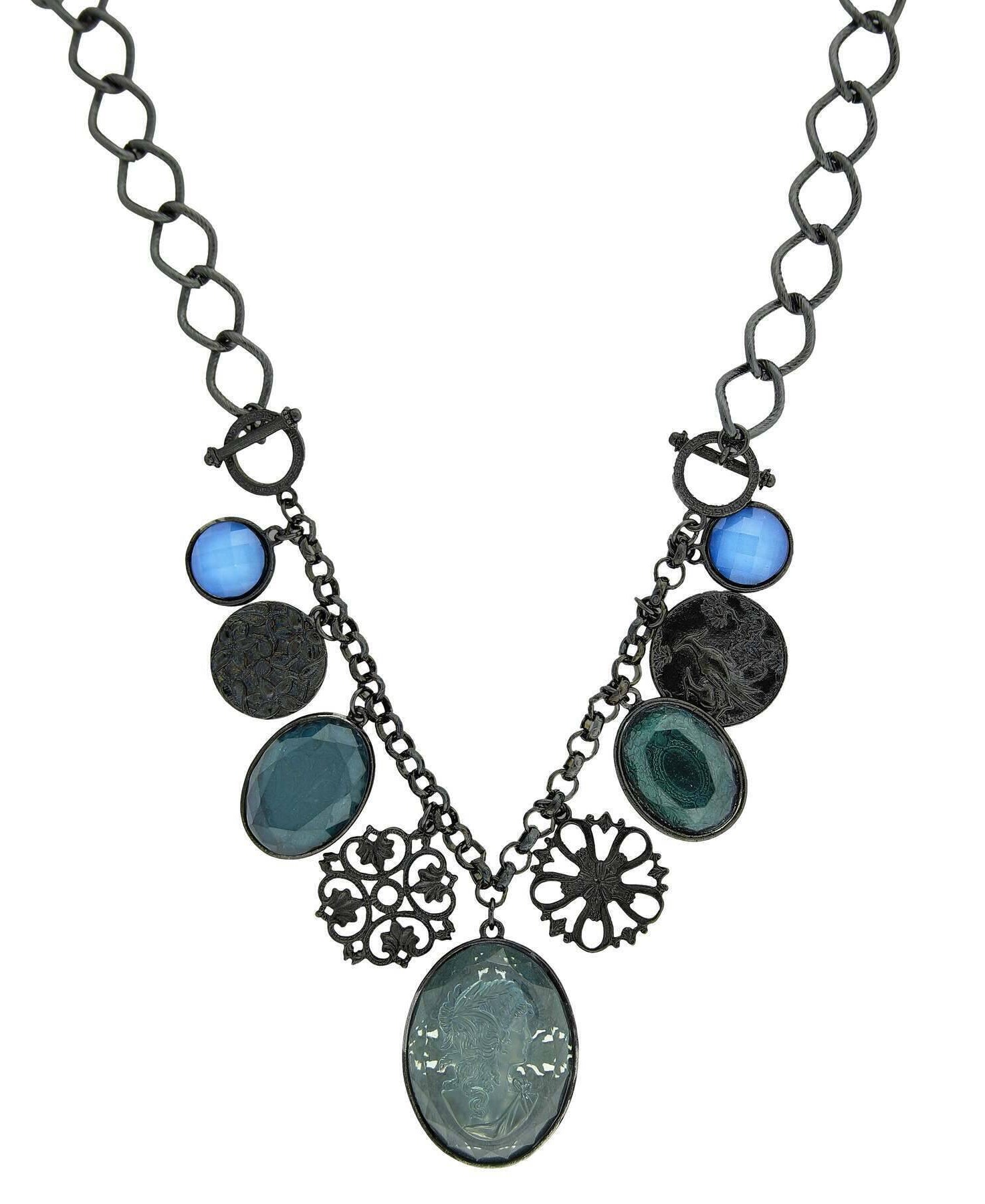 2028 Jewelry Blue Multi Drop Victorian Cameo Pendant Necklace 16" + 3" Extender