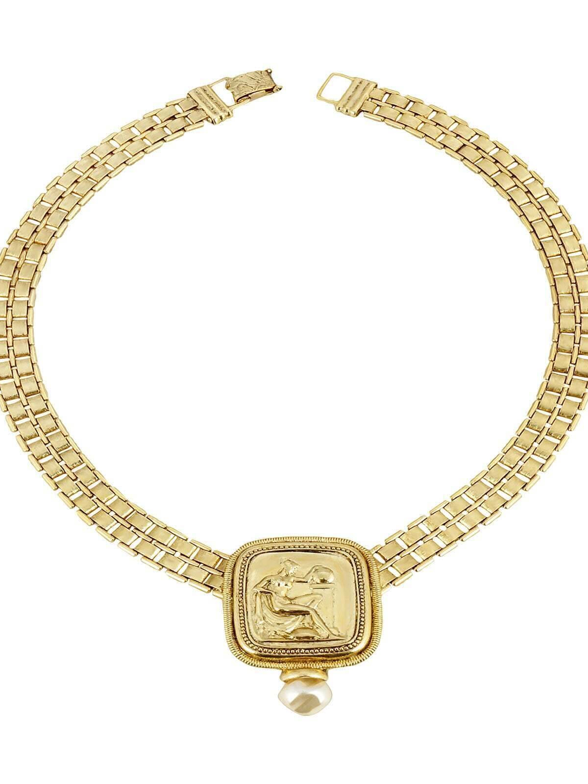 Antiquities Couture Gold Classical Grecian Goddess Faux Pearl Link Necklace 17"