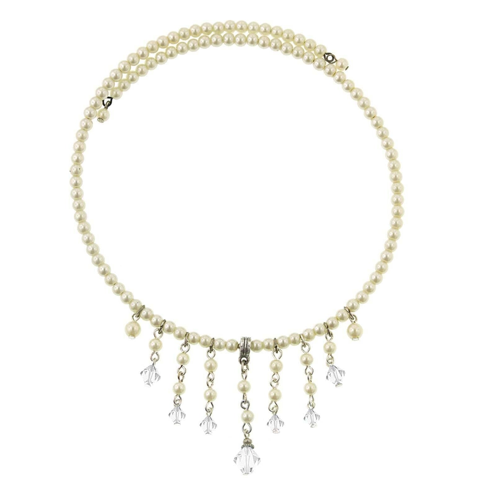 1928 Jewelry 4mm Faux Pearl Strand Lantern Crystal Drop Coil Choker Necklace 16"