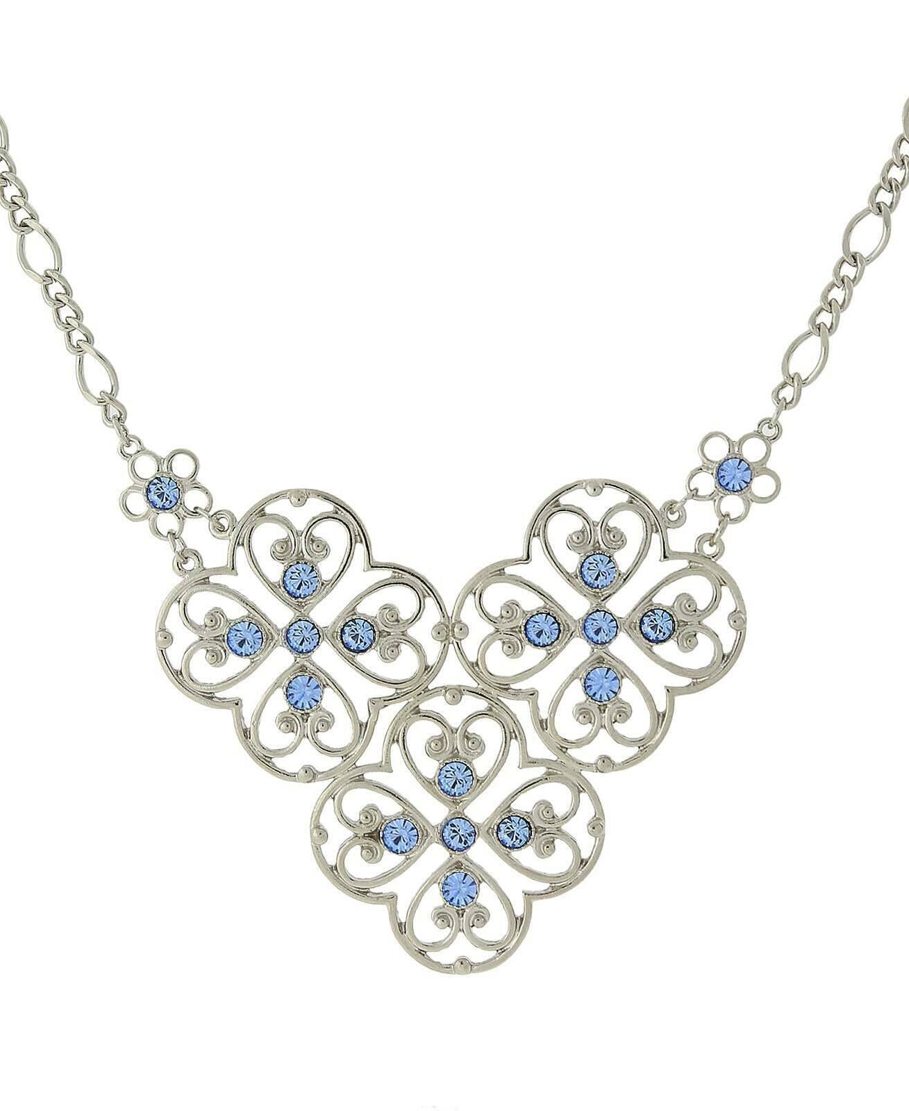 2028 Jewelry Blue Filigree Bib Necklace 16" + 3" Extender