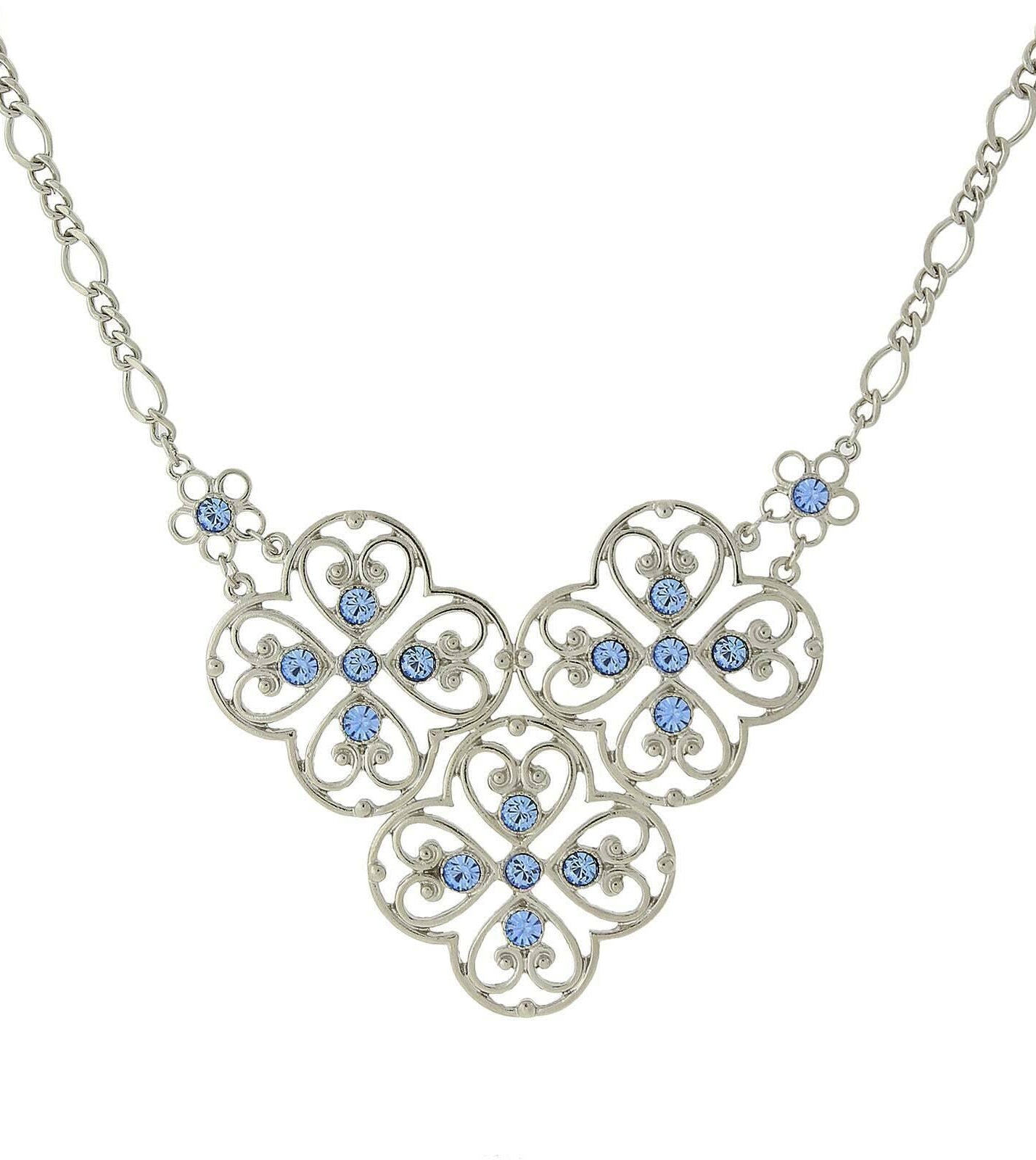 2028 Jewelry Blue Filigree Bib Necklace 16" + 3" Extender