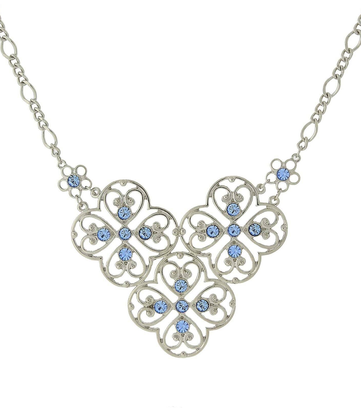 2028 Jewelry Blue Filigree Bib Necklace 16" + 3" Extender