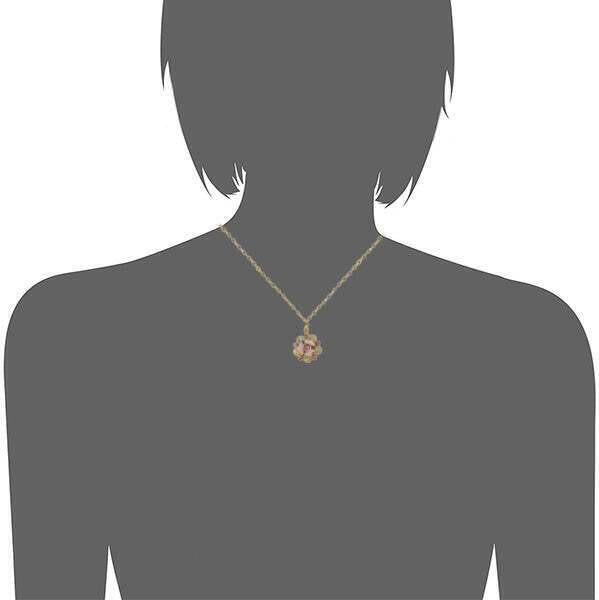 1928 Bridal Pink Crystal And Porcelain Rose Filigree Pendant Necklace 16" + 3" Extender