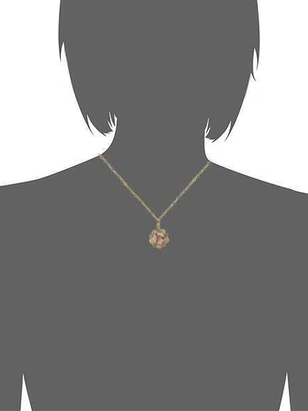 1928 Bridal Pink Crystal And Porcelain Rose Filigree Pendant Necklace 16" + 3" Extender