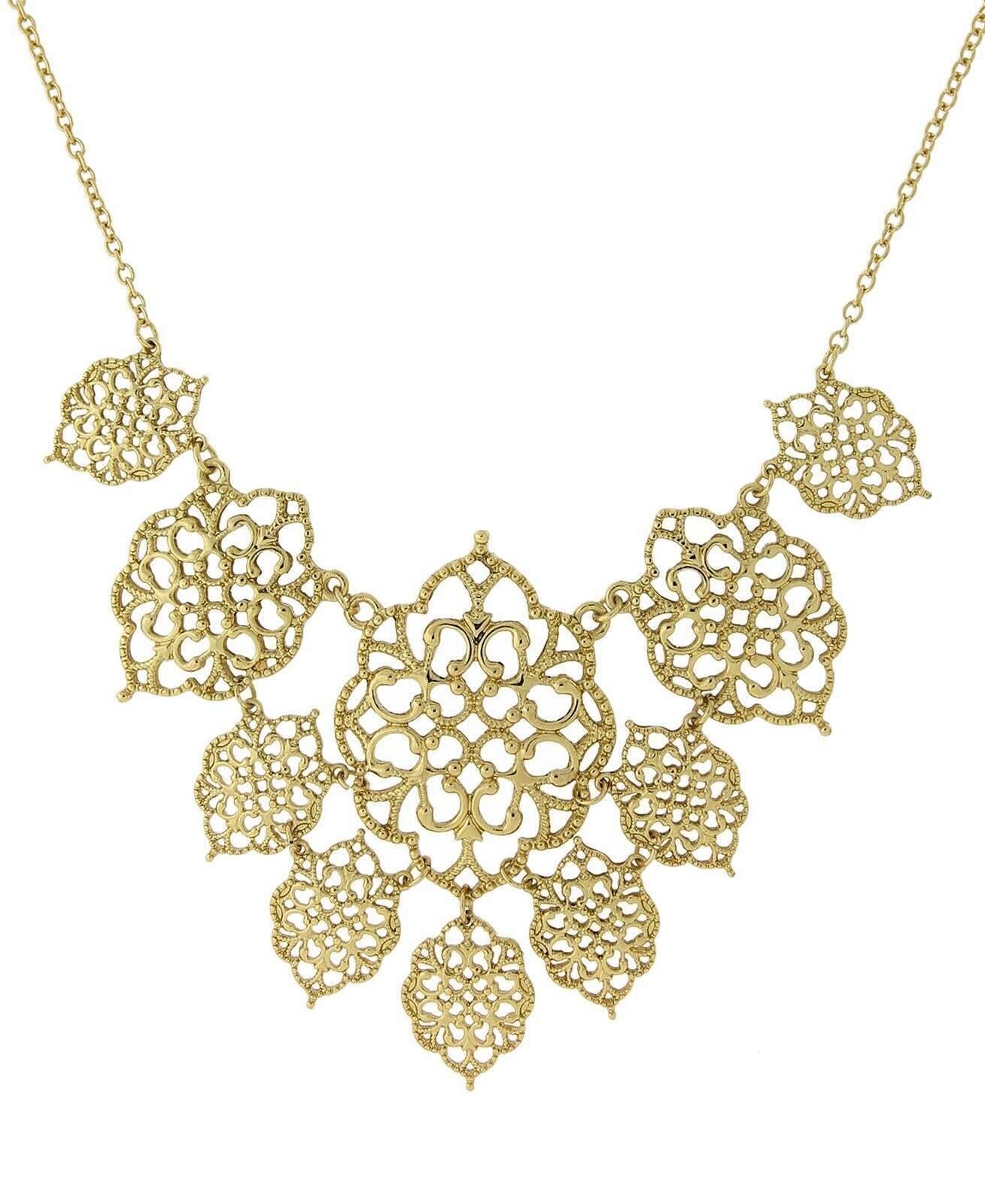 2028 Jewelry Intricate Filigree Bib Necklace 16" + 3" Extender
