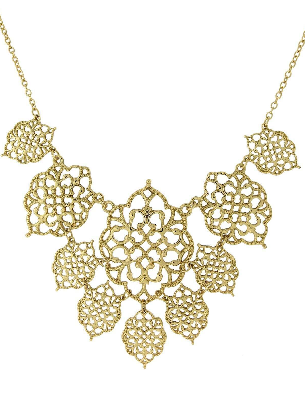 2028 Jewelry Intricate Filigree Bib Necklace 16" + 3" Extender