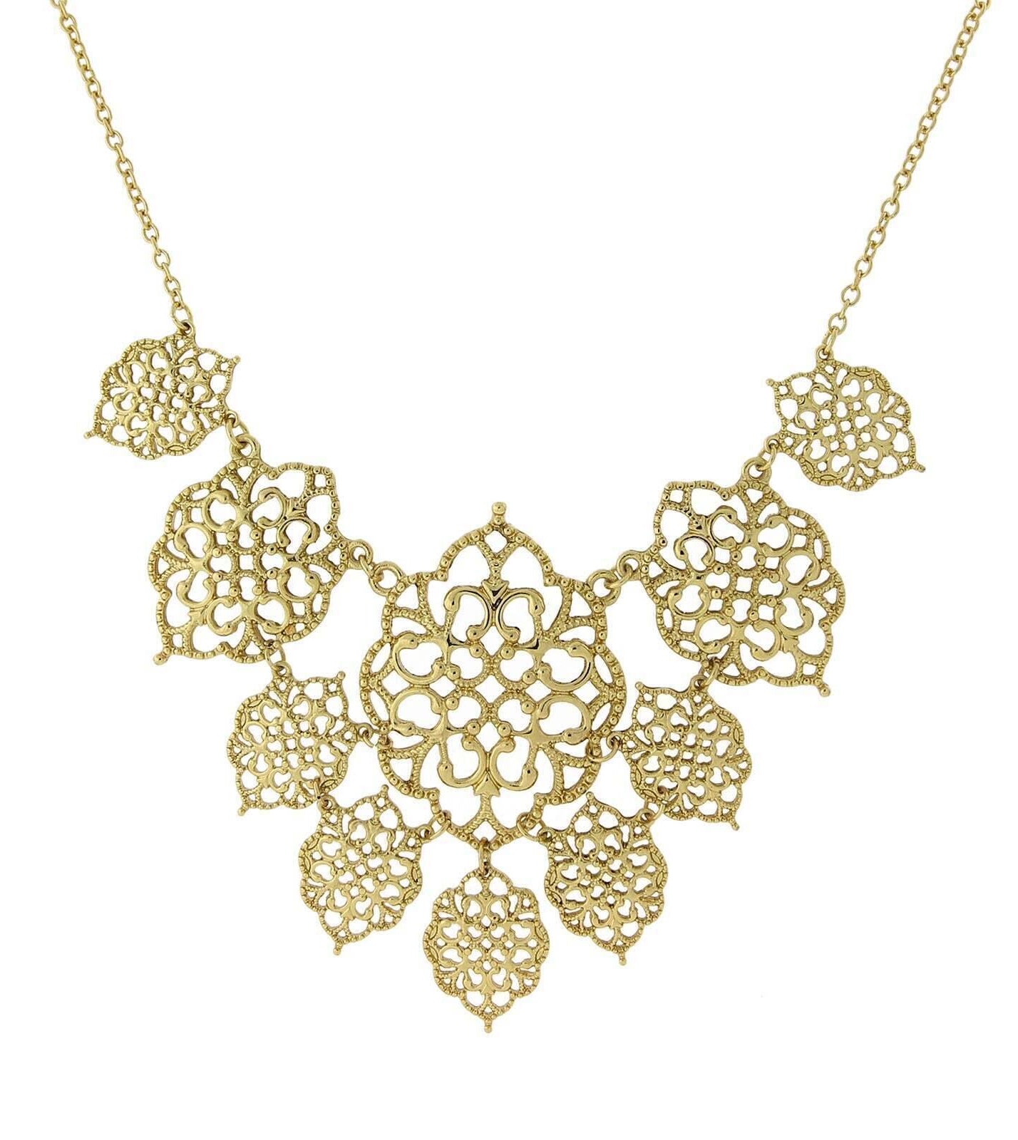 2028 Jewelry Intricate Filigree Bib Necklace 16" + 3" Extender