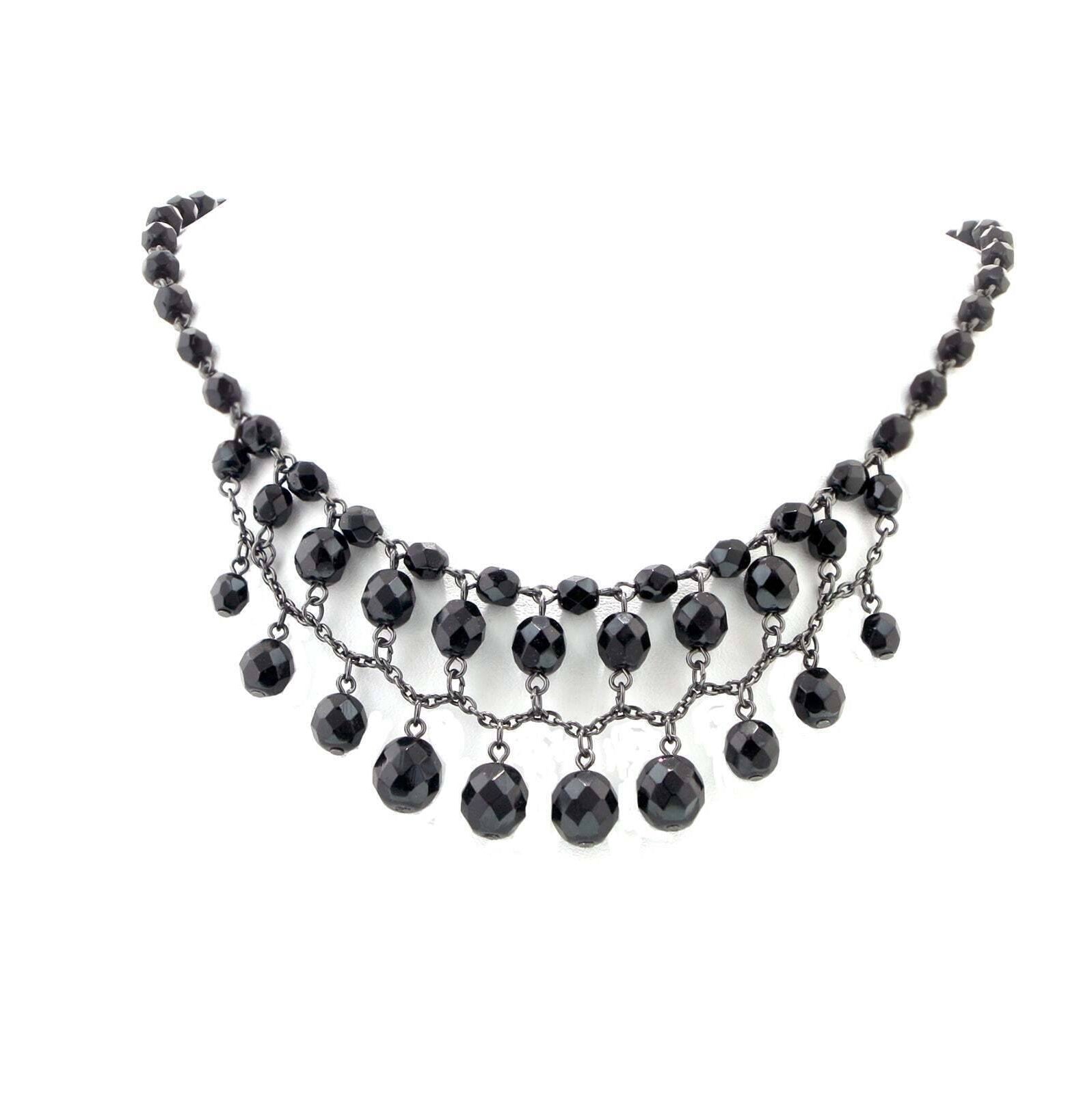 2028 Jewelry Jet Black Beaded Draped Necklace 16" + 3" Extender