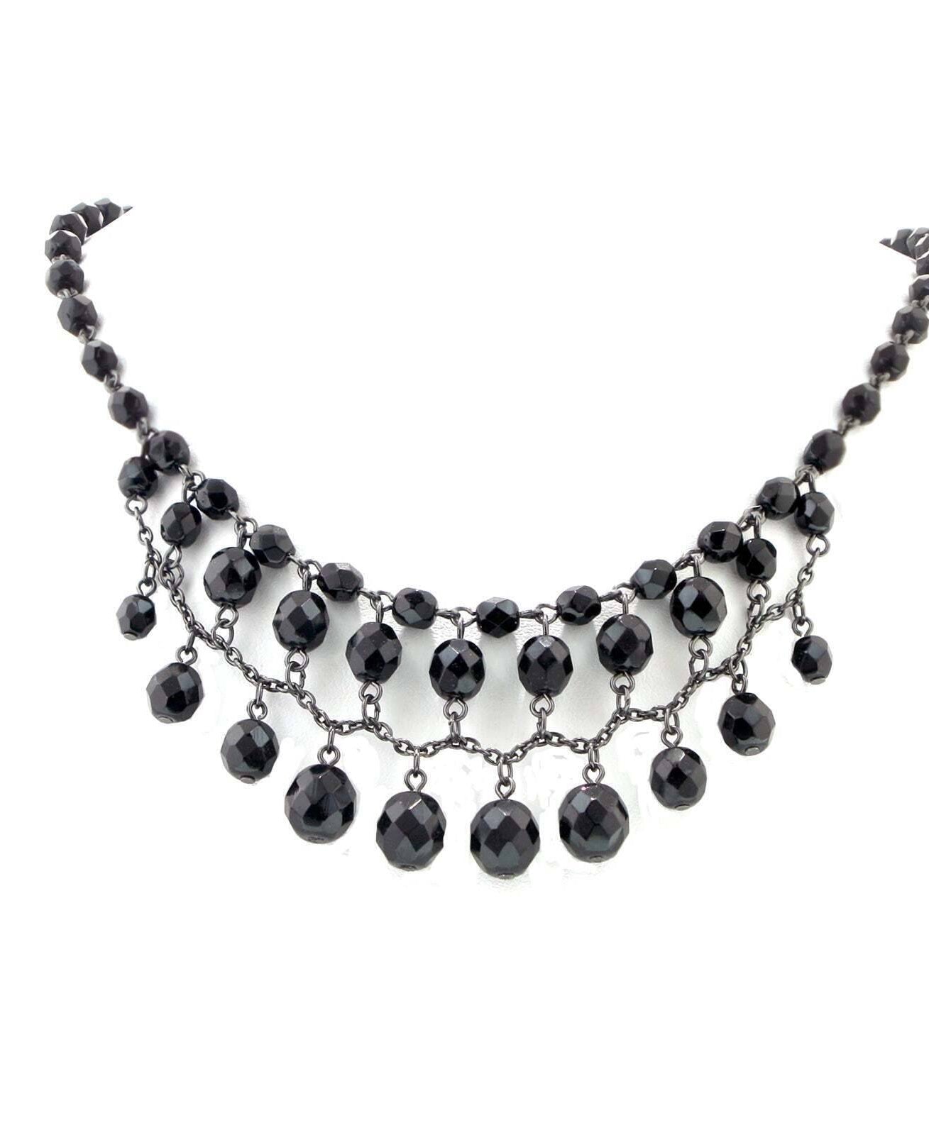 2028 Jewelry Jet Black Beaded Draped Necklace 16" + 3" Extender