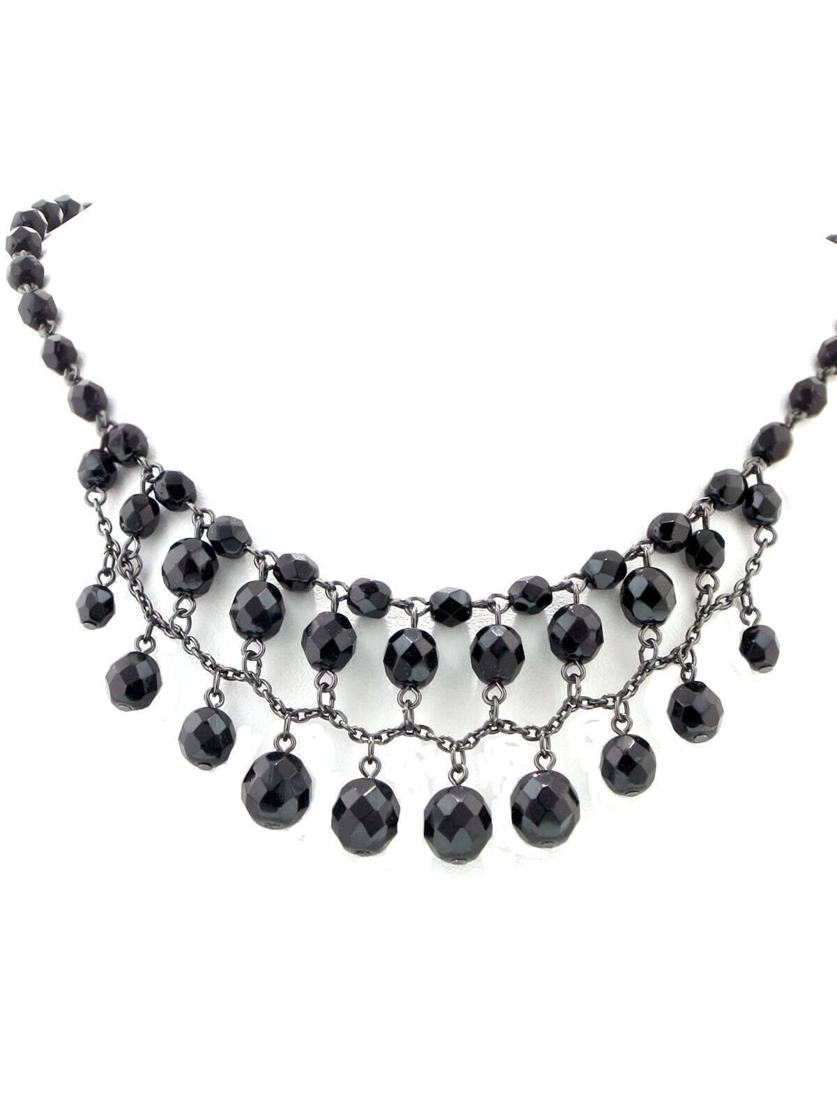 2028 Jewelry Jet Black Beaded Draped Necklace 16" + 3" Extender
