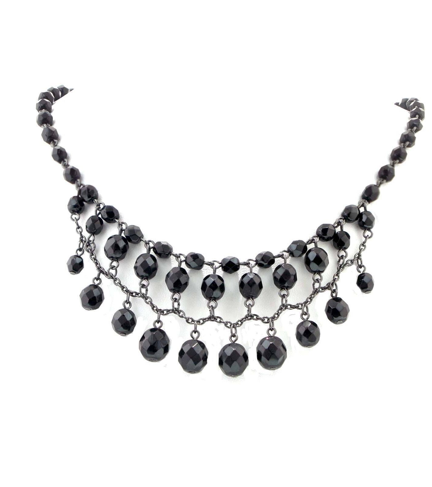 2028 Jewelry Jet Black Beaded Draped Necklace 16" + 3" Extender