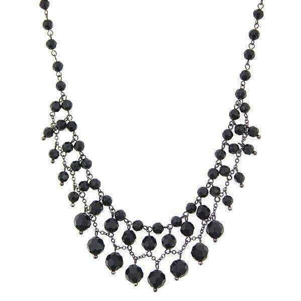 2028 Jewelry Jet Black Beaded Draped Necklace 16" + 3" Extender