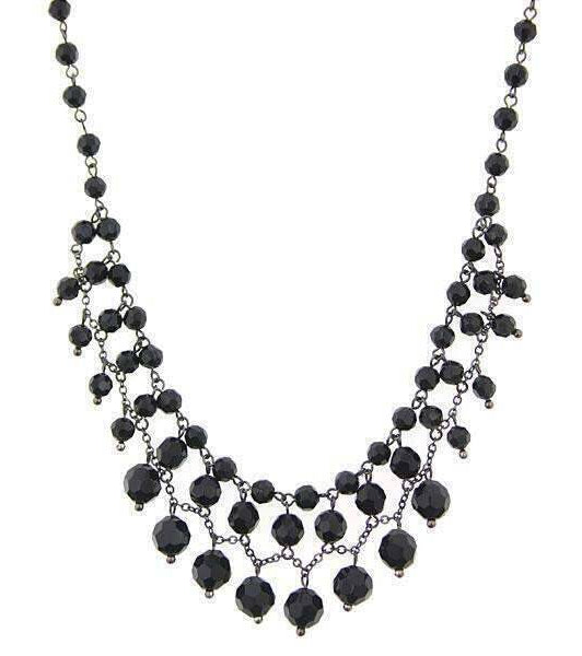 2028 Jewelry Jet Black Beaded Draped Necklace 16" + 3" Extender