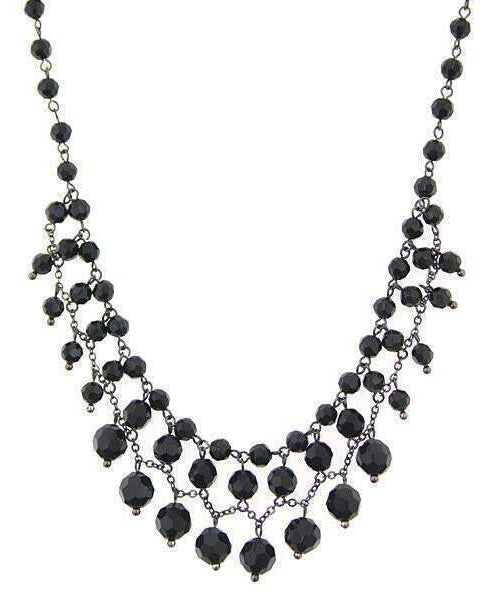 2028 Jewelry Jet Black Beaded Draped Necklace 16" + 3" Extender