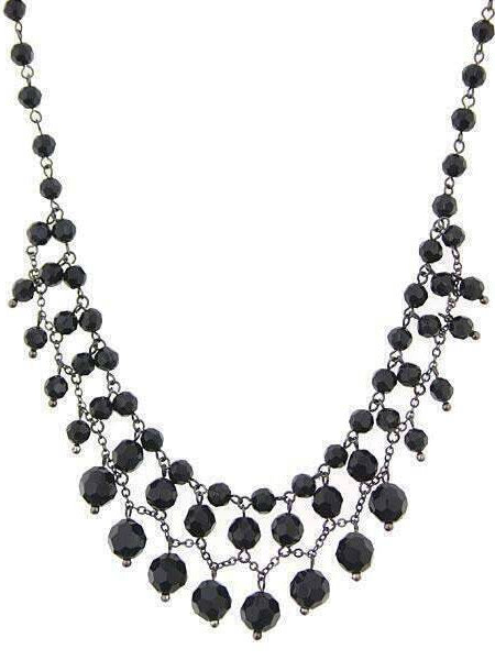 2028 Jewelry Jet Black Beaded Draped Necklace 16" + 3" Extender
