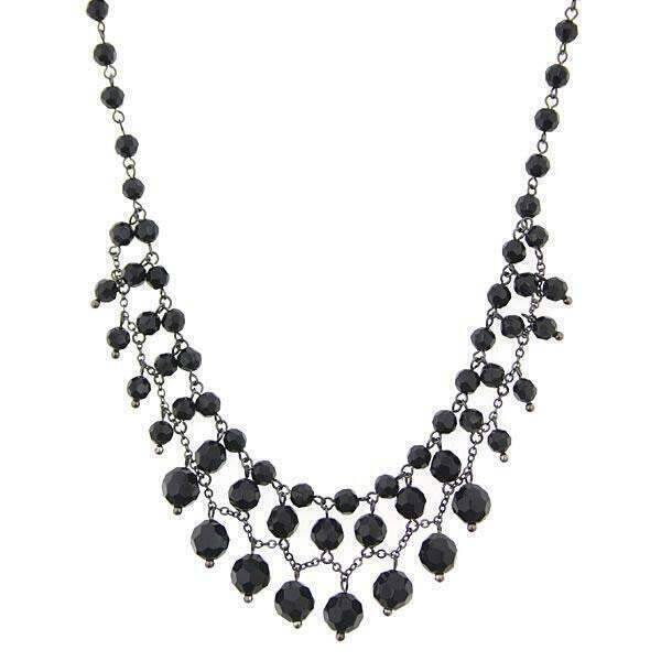 2028 Jewelry Jet Black Beaded Draped Necklace 16" + 3" Extender