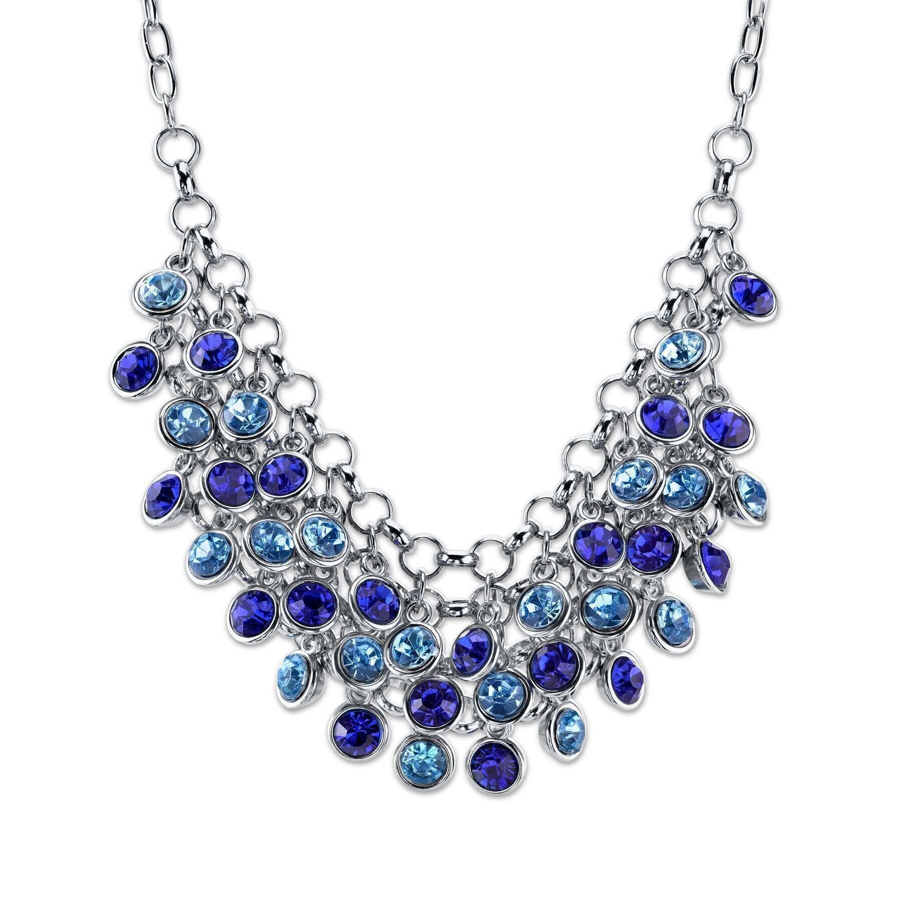 2028 Jewelry Blue Cluster Bib Necklace 16" + 3" Extender