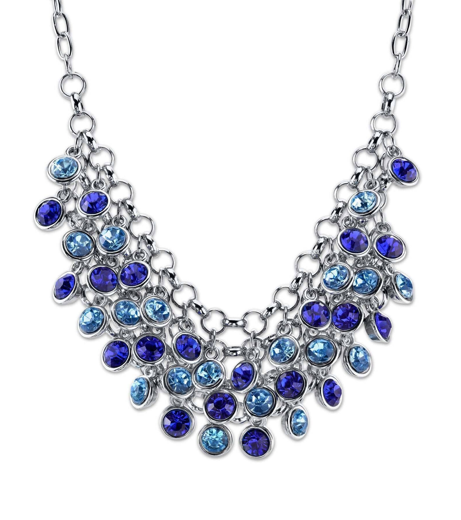 2028 Jewelry Blue Cluster Bib Necklace 16" + 3" Extender