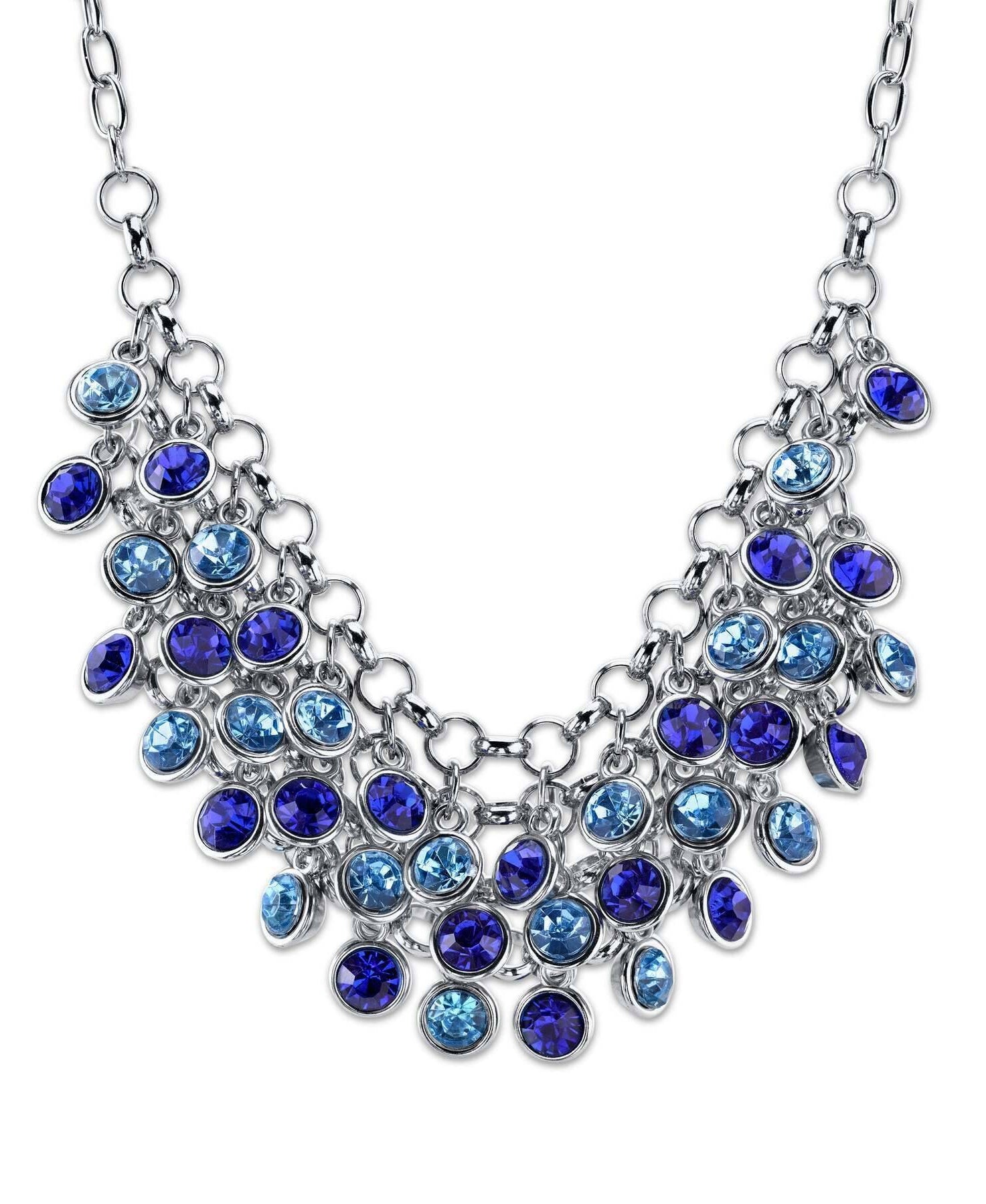 2028 Jewelry Blue Cluster Bib Necklace 16" + 3" Extender