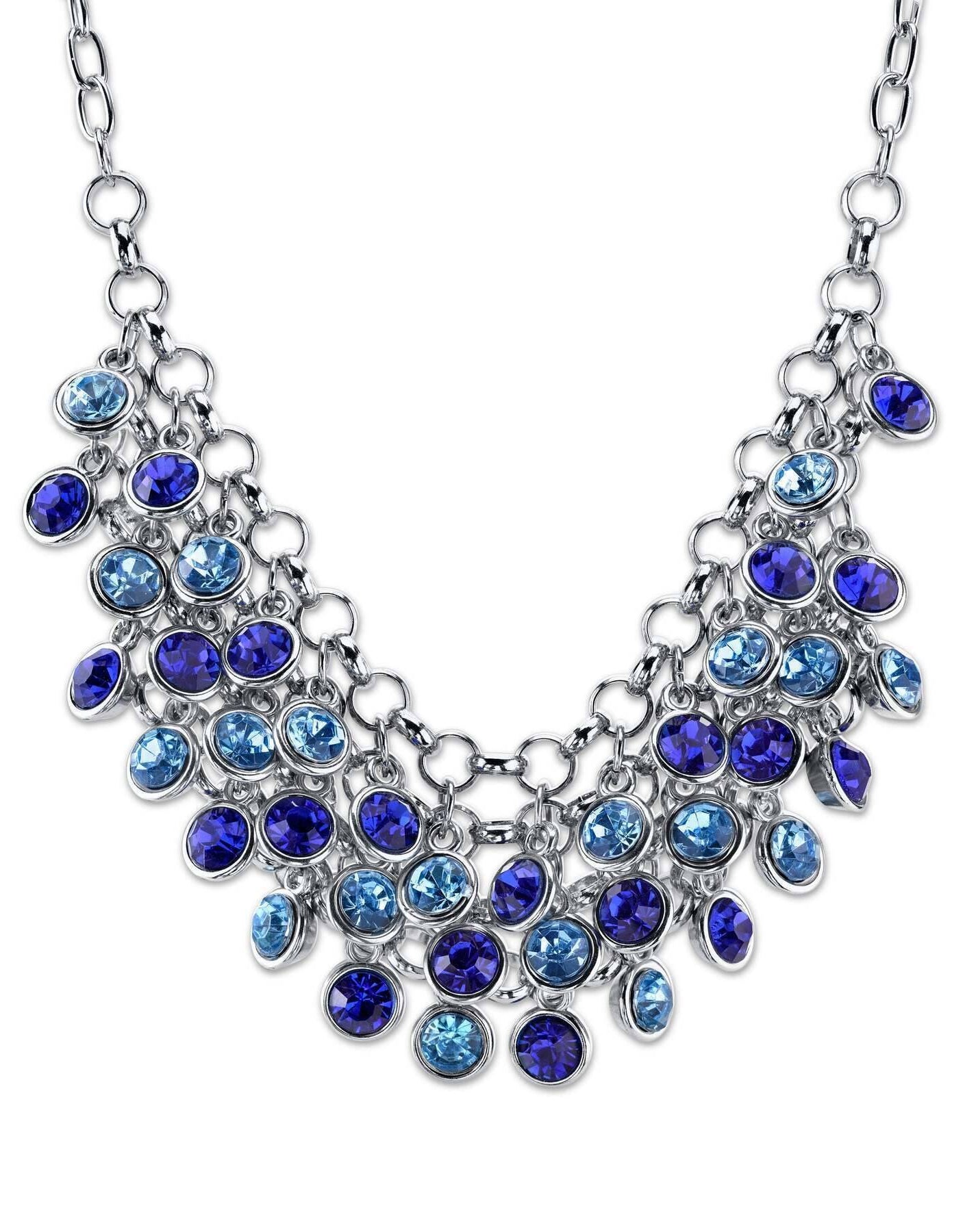 2028 Jewelry Blue Cluster Bib Necklace 16" + 3" Extender