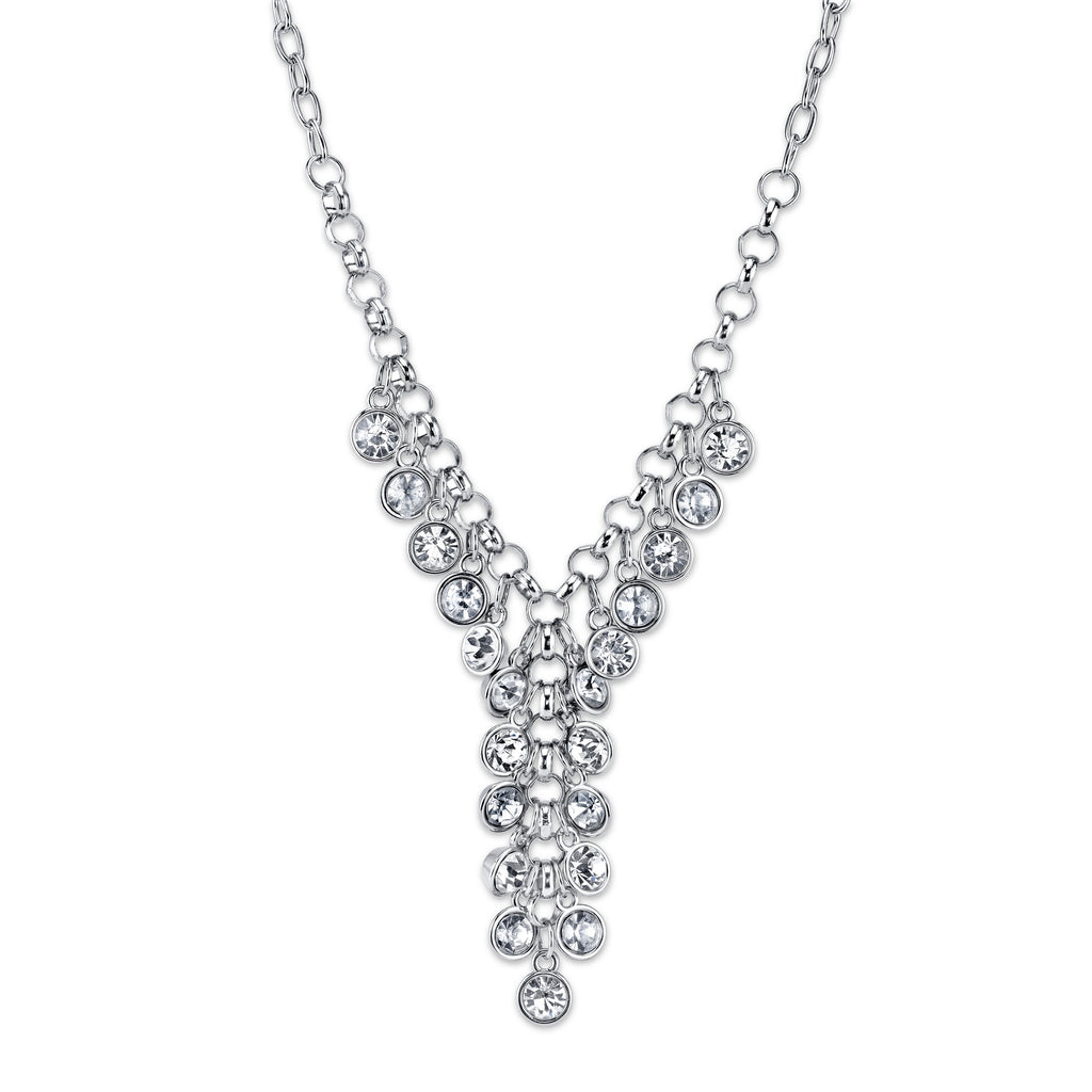 Silver Tone Cluster Y Necklace 16   19 Inch Adjustable Crystal Clear