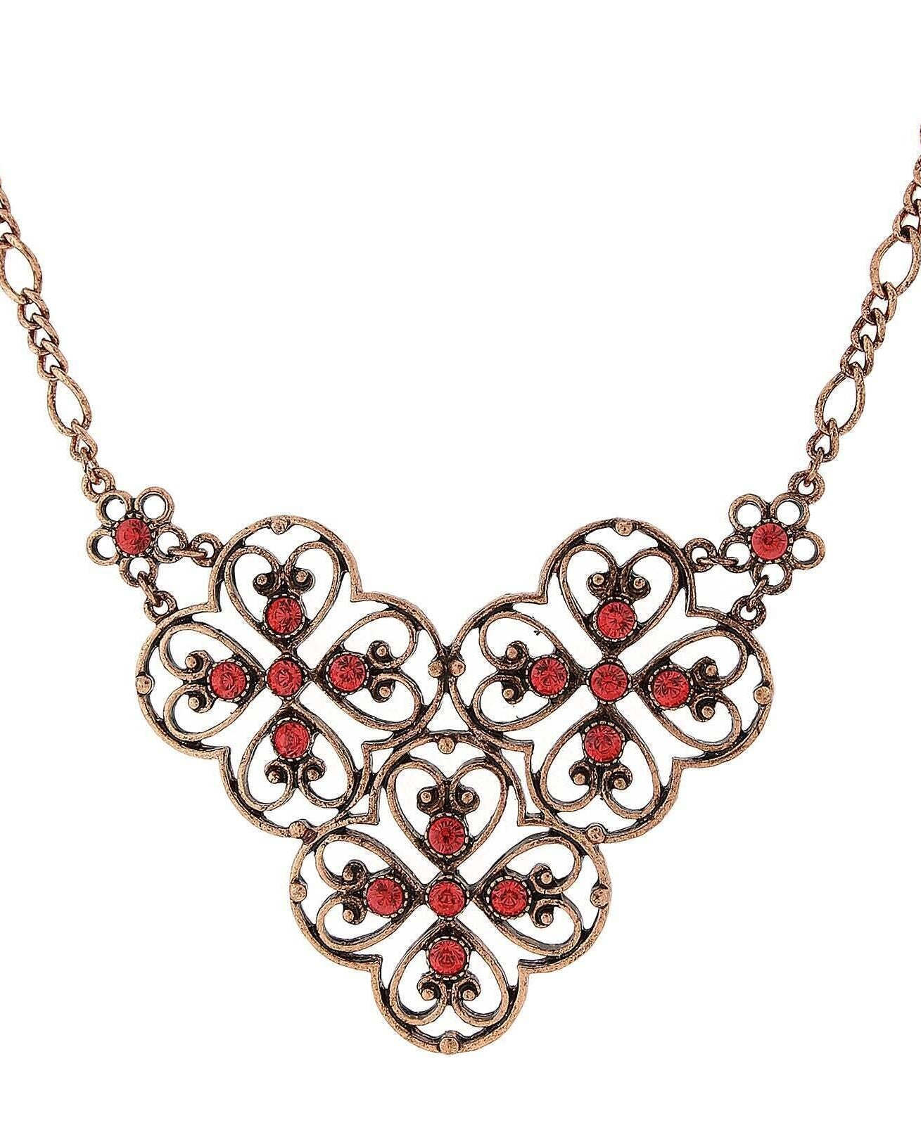 2028 Jewelry Coral Orange Filigree Bib Necklace 16" + 3" Extender