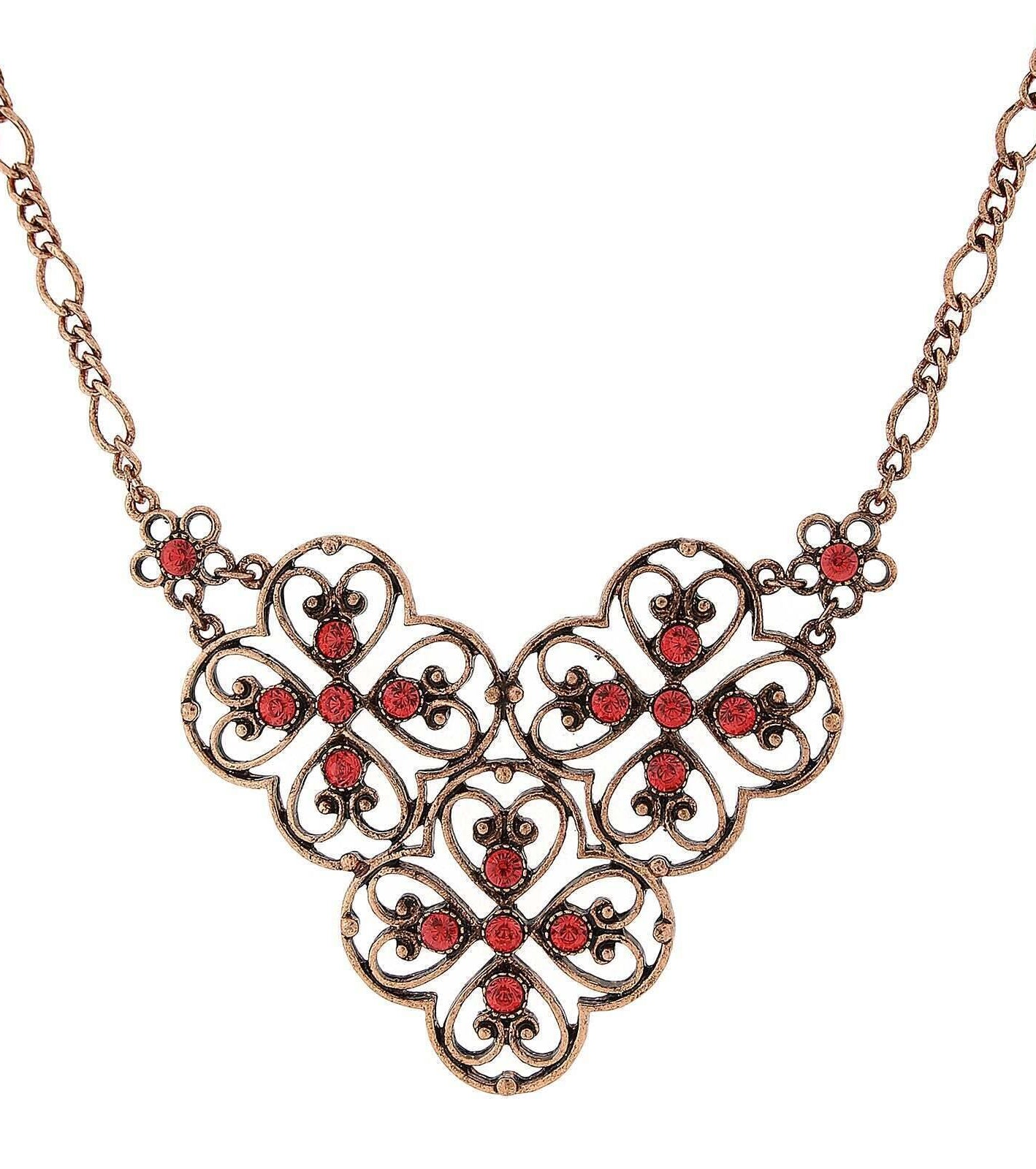 2028 Jewelry Coral Orange Filigree Bib Necklace 16" + 3" Extender