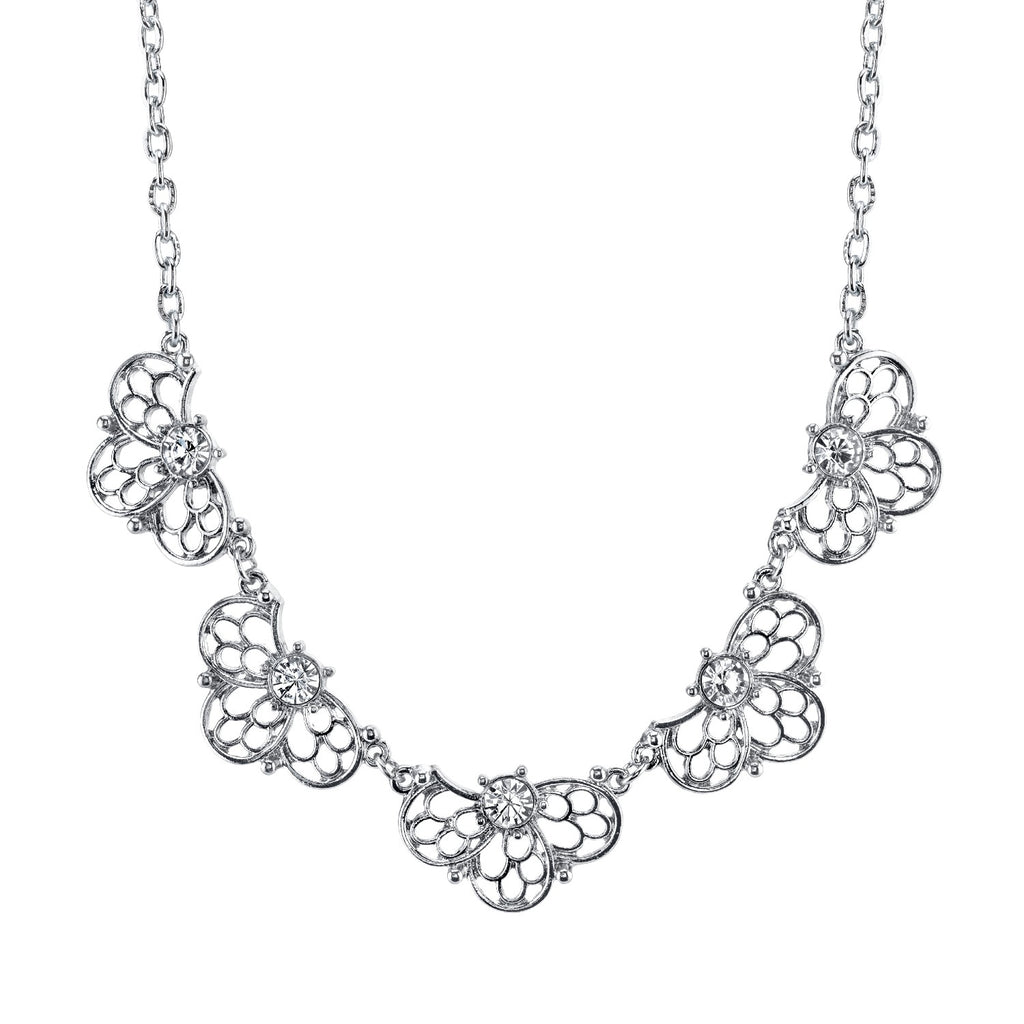 Silver Tone Crystal Collar Necklace 16   19 Inch Adjustable