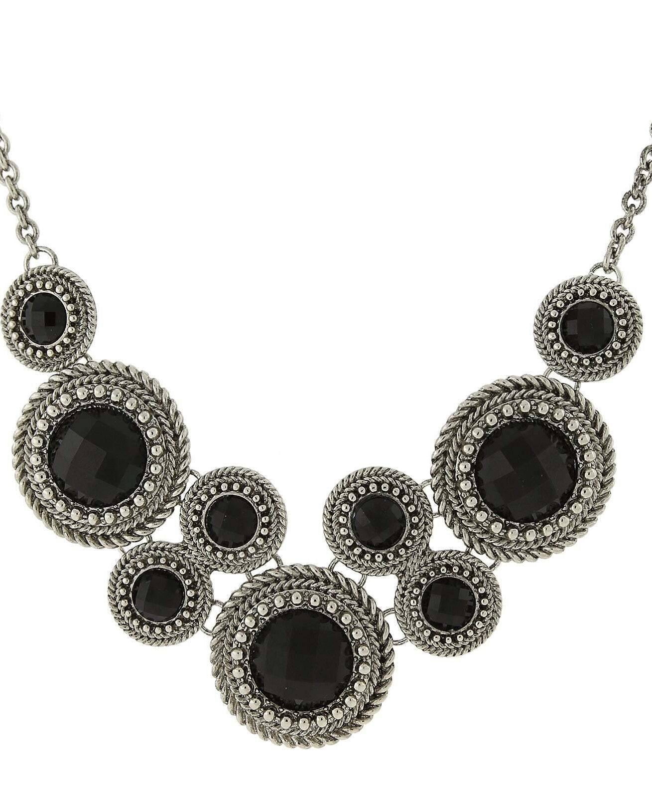 2028 Jewelry Moderna Round Faceted Stone Bib Necklace For Women 16" + 3" Extender"