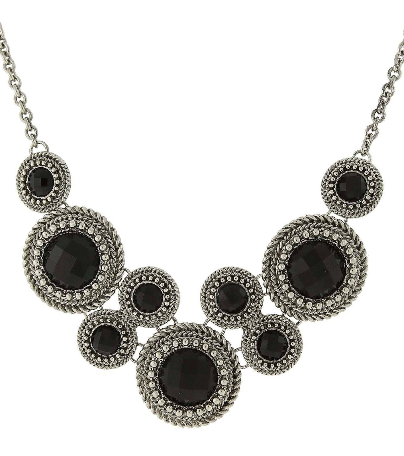 2028 Jewelry Moderna Round Faceted Stone Bib Necklace For Women 16" + 3" Extender"