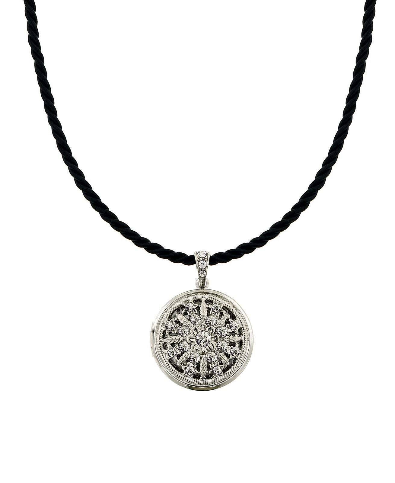 2028 Jewelry Flower & Stars Crystal Round Locket Necklace 18"