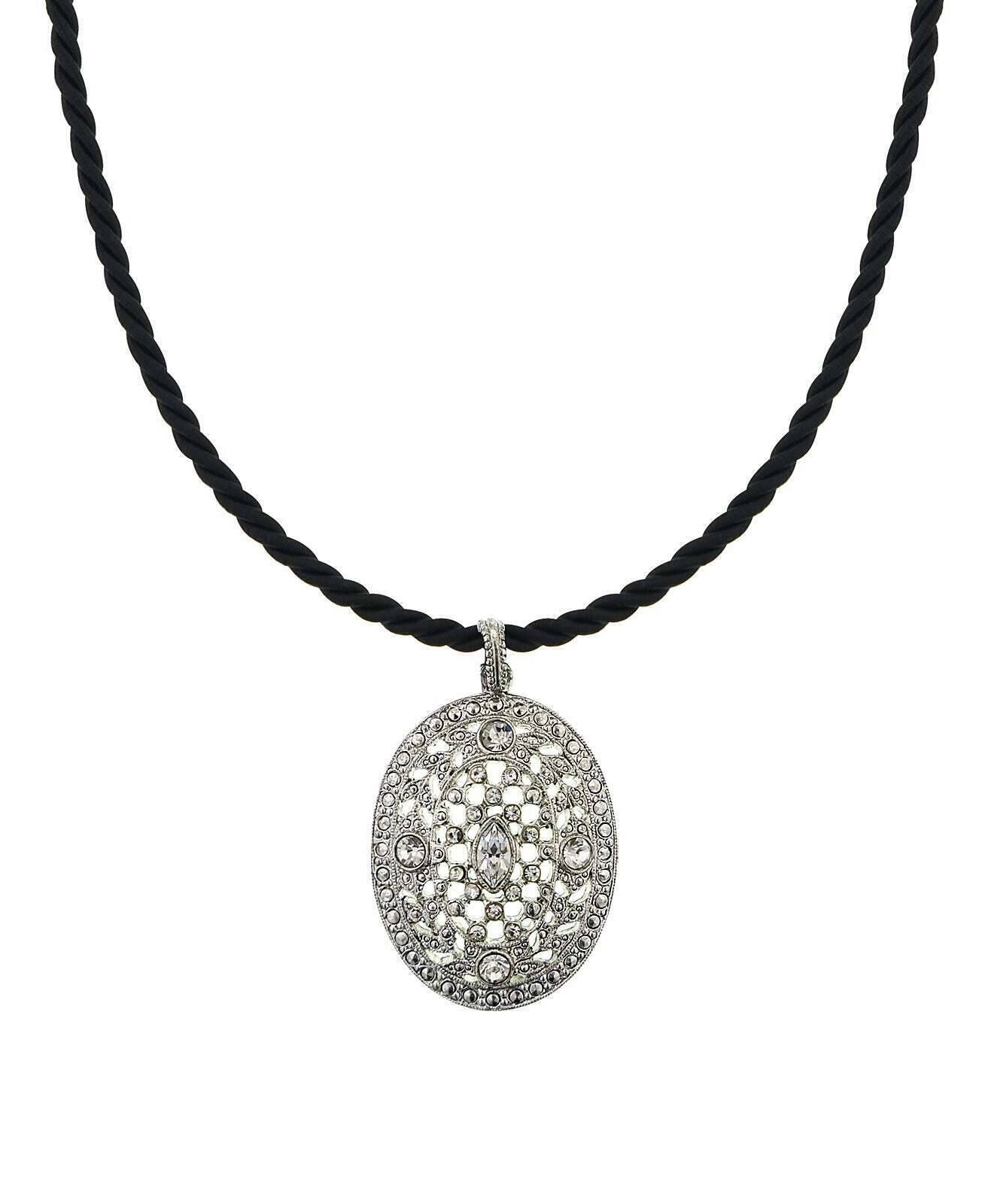 2028 Jewelry Crystal Oval Pendant Cord Necklace 18"