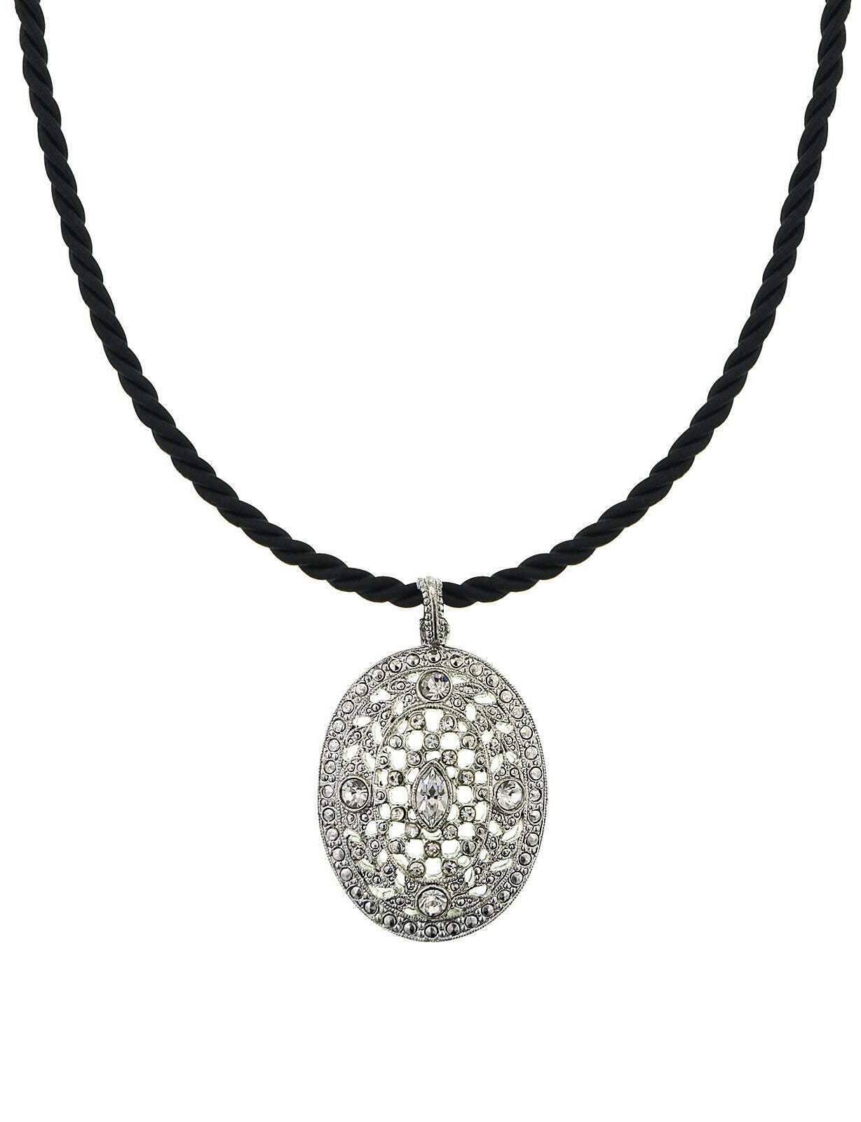 2028 Jewelry Crystal Oval Pendant Cord Necklace 18"