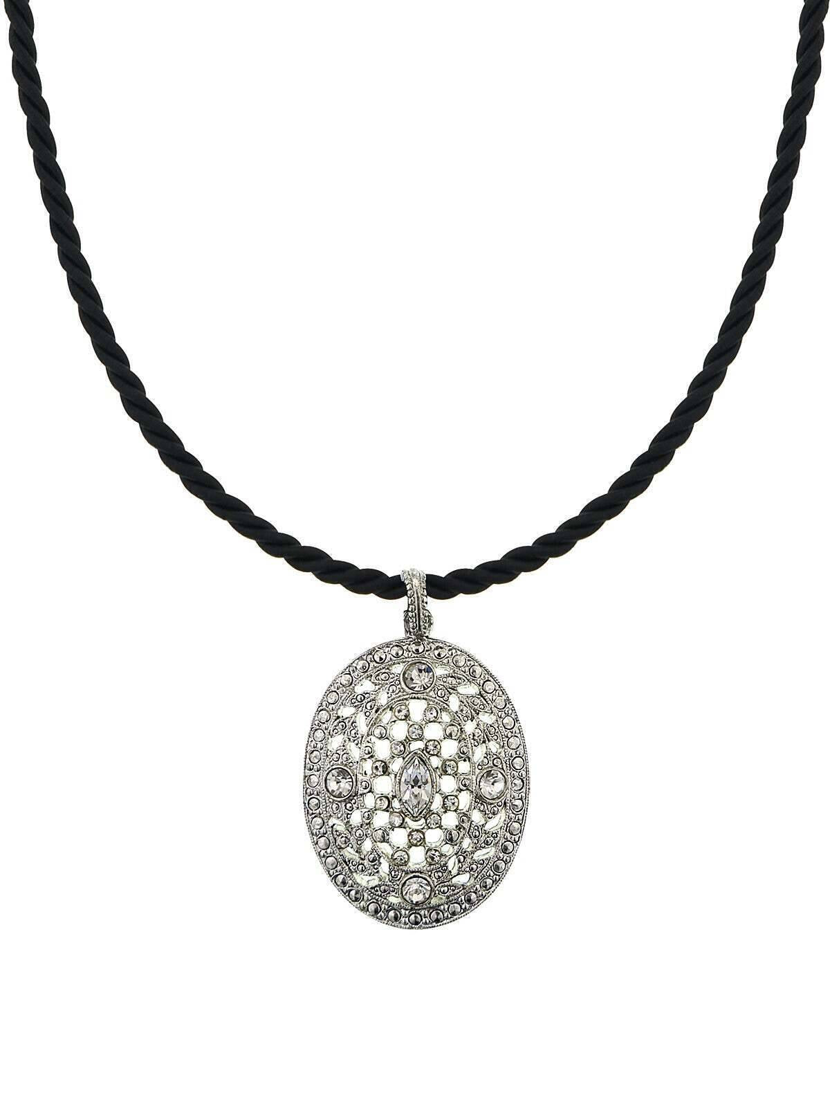 2028 Jewelry Crystal Oval Pendant Cord Necklace 18"