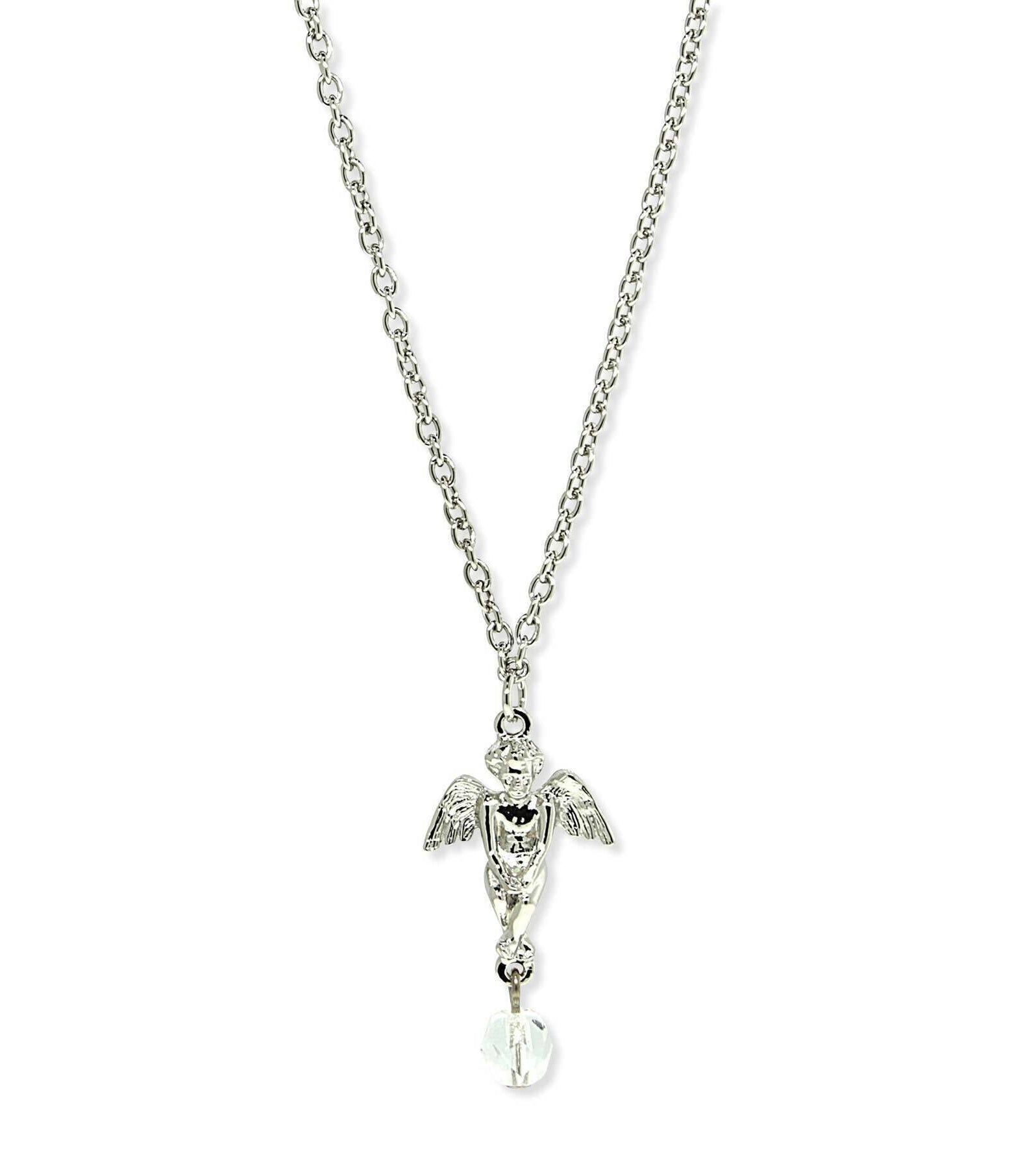 1928 Jewelry Winged Angel With Crystal Drop Pendant Necklace 16" + 3" Extender
