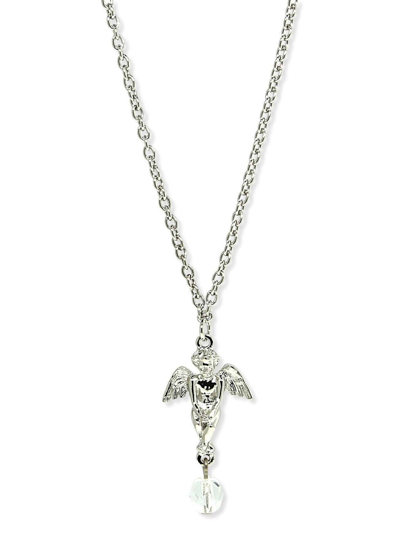 1928 Jewelry Winged Angel With Crystal Drop Pendant Necklace 16" + 3" Extender