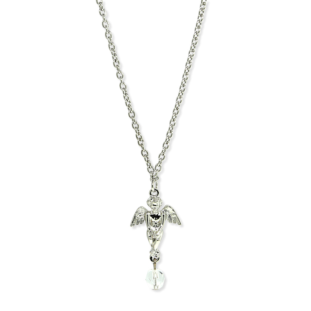 Silver Tone Angel With Crystal Necklace 16   19 Inch Adjustable
