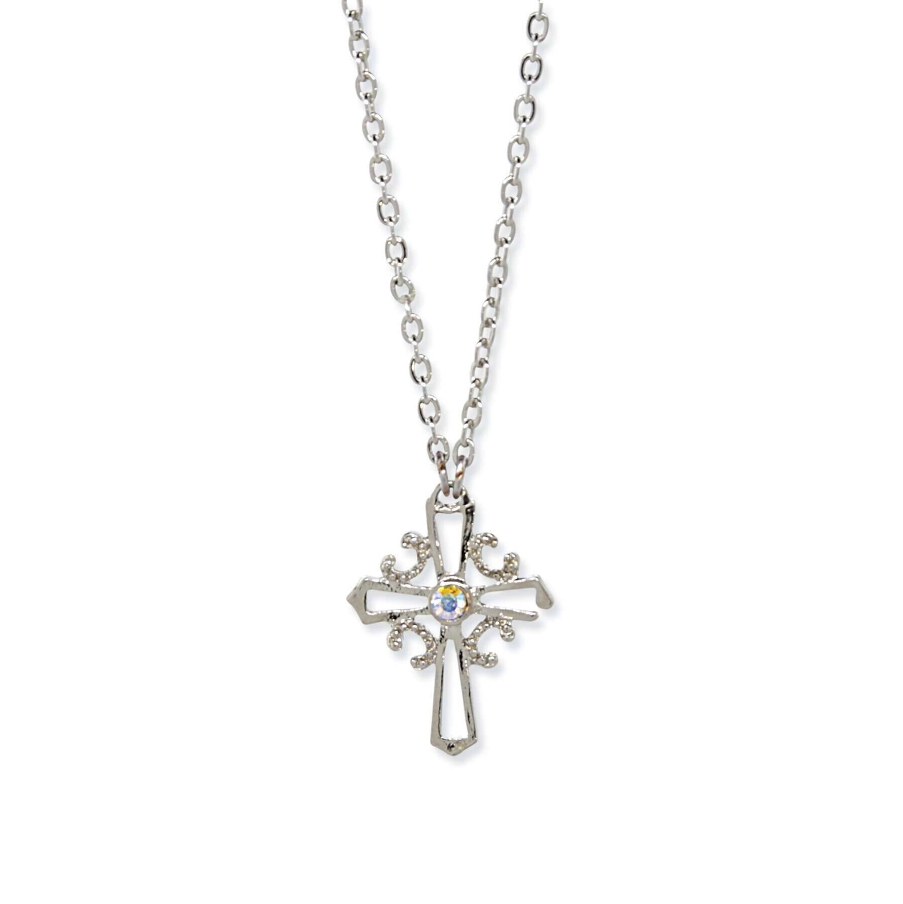 1928 Jewelry Crystal AB Cross Pendant Necklace 16" + 3" Extender